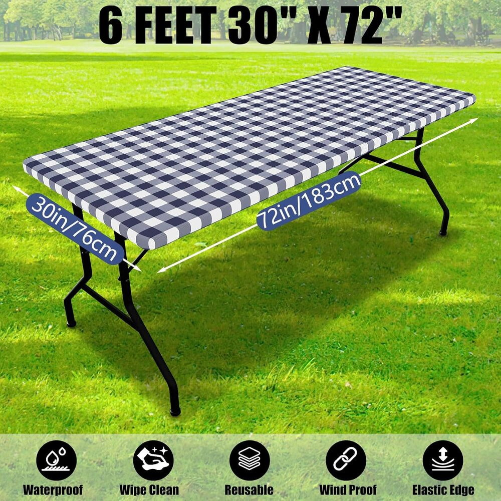 Technopliance 2 Pack Waterproof Fitted Buffalo Plaid Tablecloth 30 x 72 Inch
