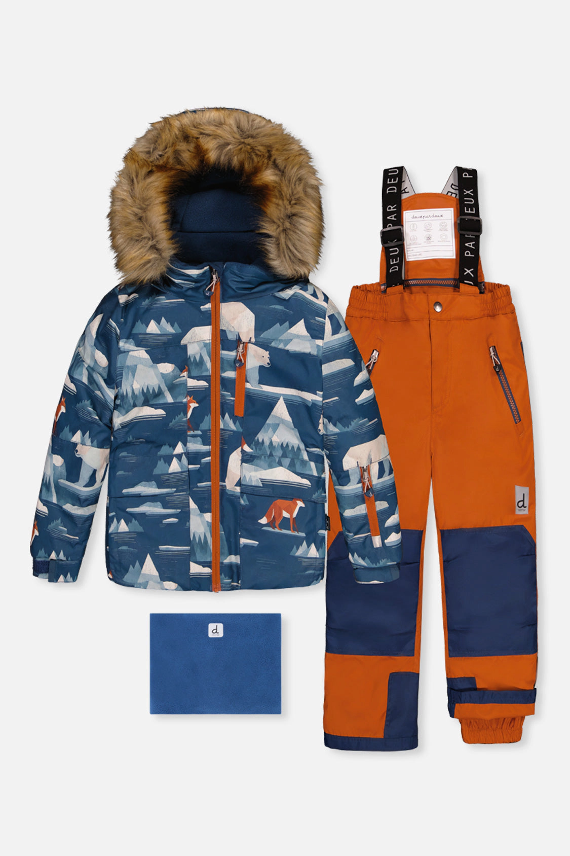Deux par Boys Bear Print Two Piece Play Snowsuit with Hooded Jacket and Snow Pants