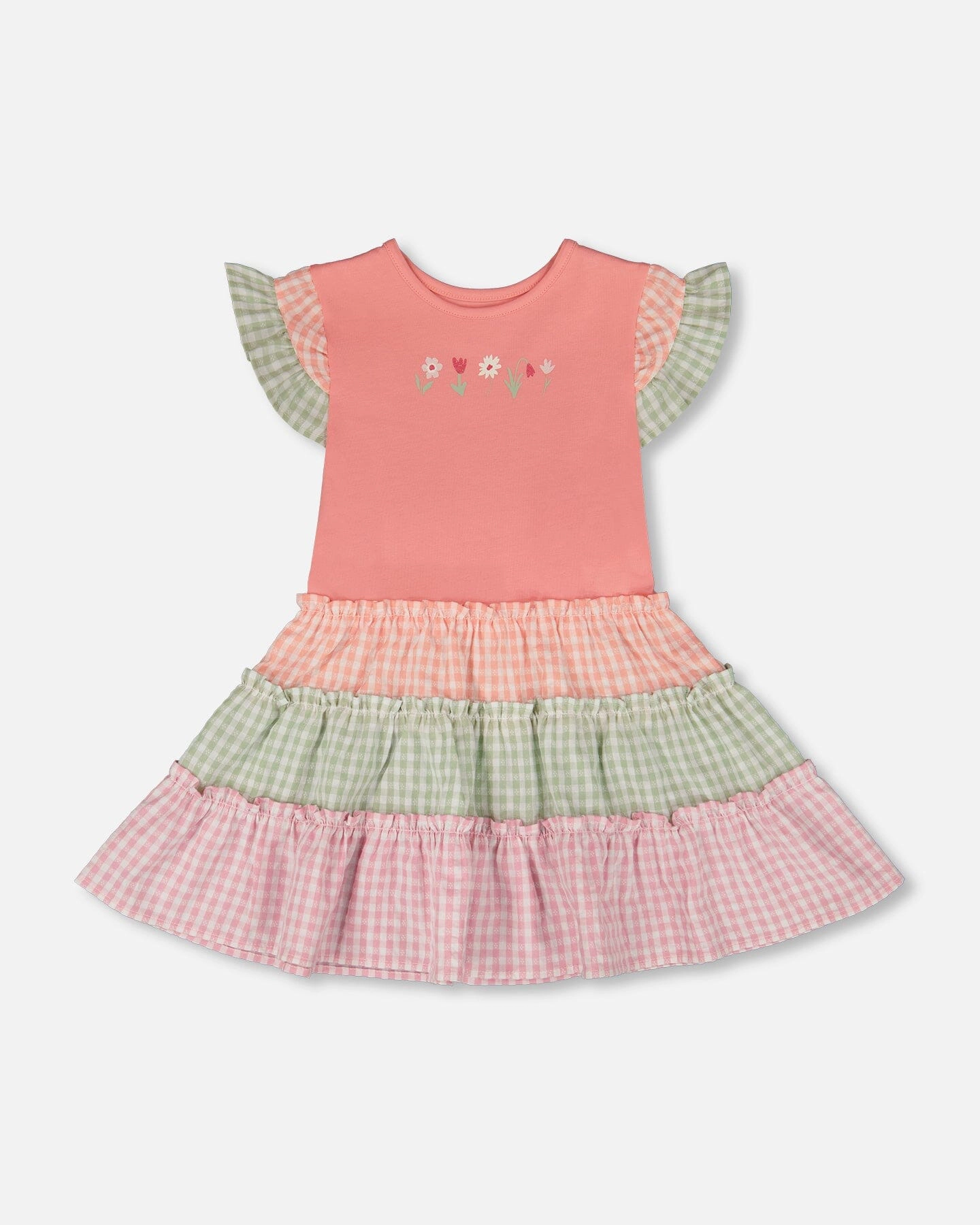 Deux par Girls Organic Cotton Bi-Material Dress and Gingham