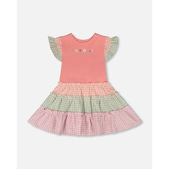 Deux par Deux Girls Organic Cotton Bi-Material Dress and Gingham