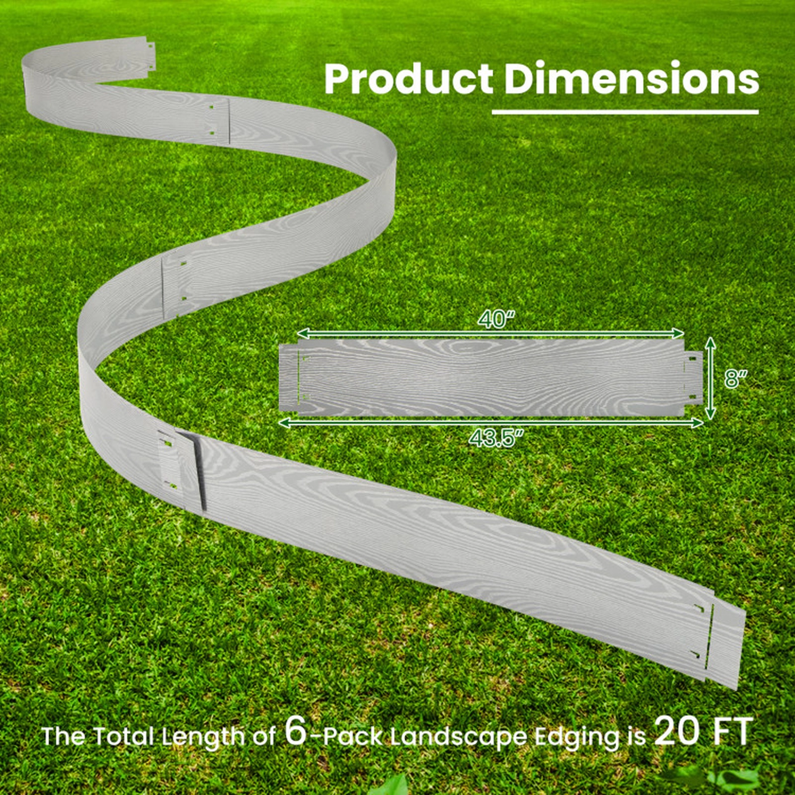 SUGIFT 6-Pack 20-ft 8-in Tall Galvanized Metal Landscape Edging with Interlocking Bendable Border Panels