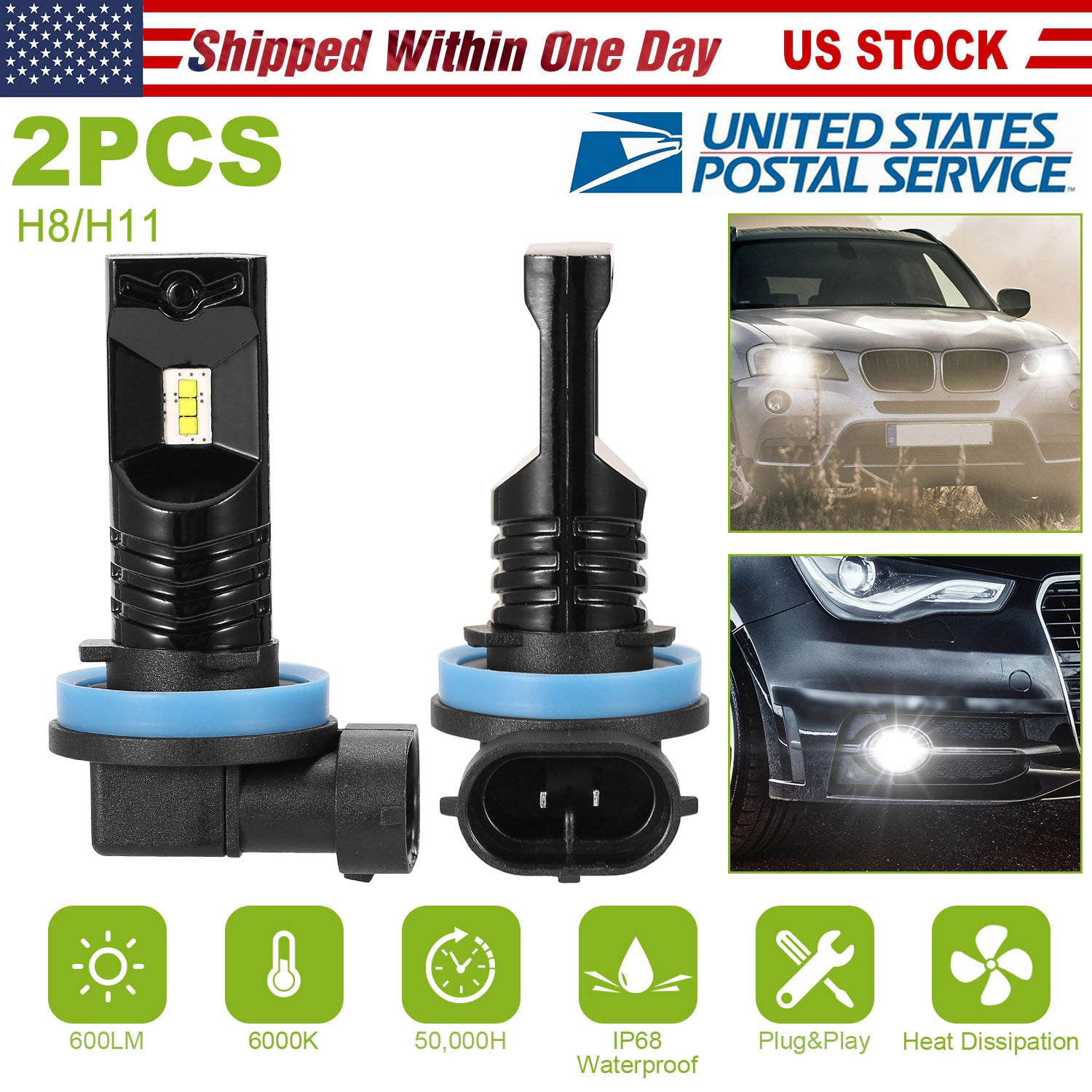 GBruno H8/H9/H11 LED Fog Light Bulbs 2-Pack