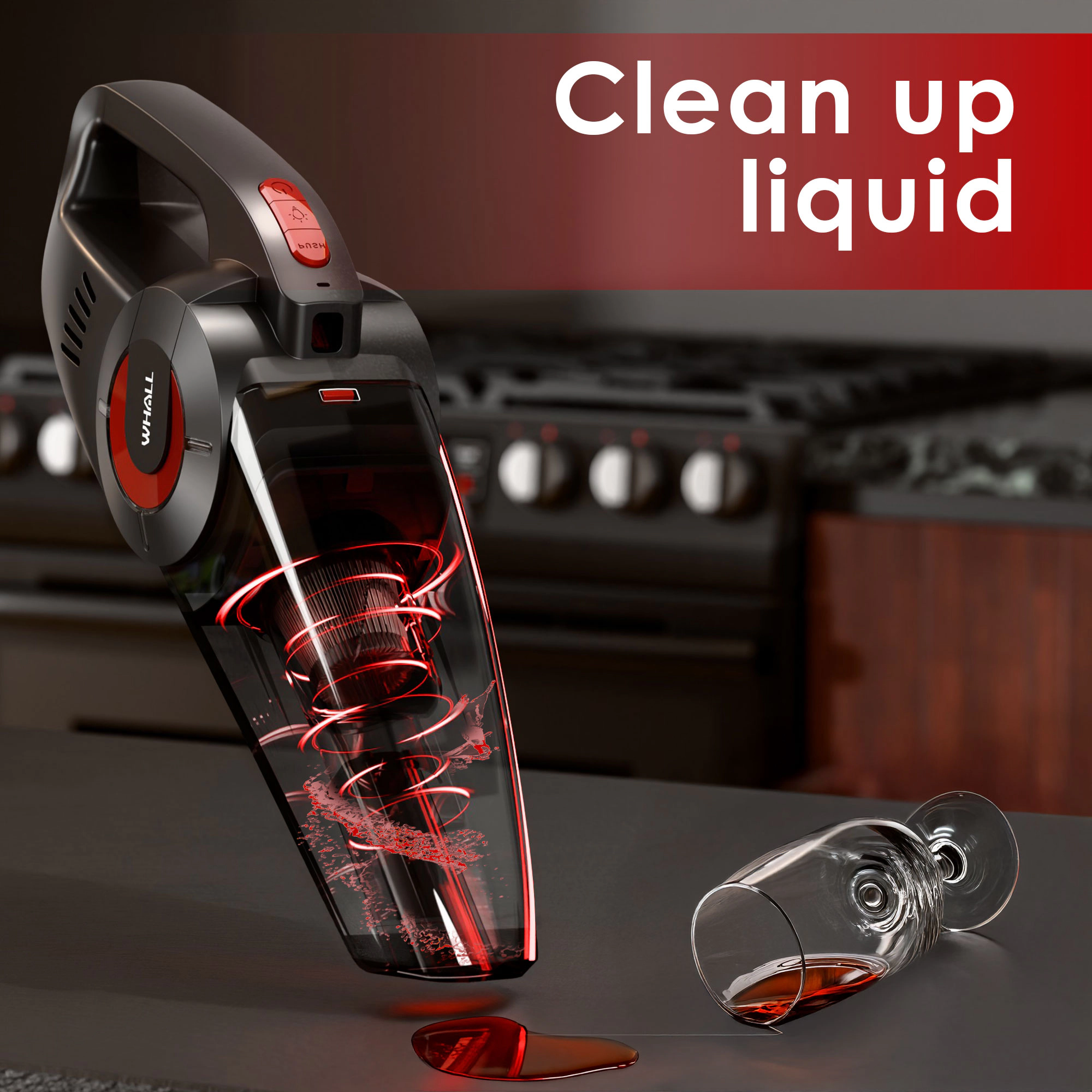 WHALL - Cordless Handheld Car Vacuum, 9KPa Strong Suction, Wet/Dry Use, Rechargeable Portable Cleaner with LED Light