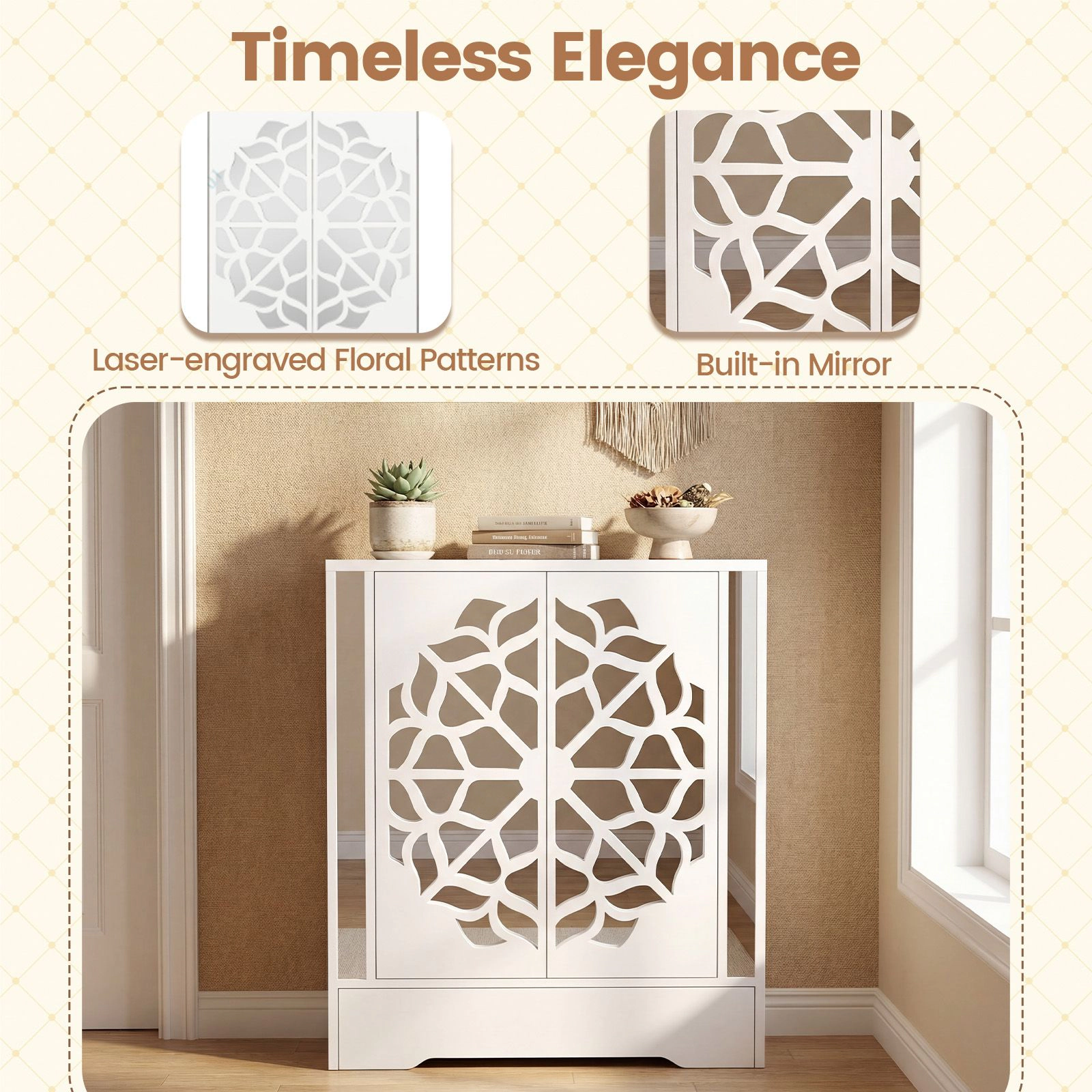 SlickBlue Shoe Storage Cabinet with 2 Mirrored Doors and 4-Tier Shelves
