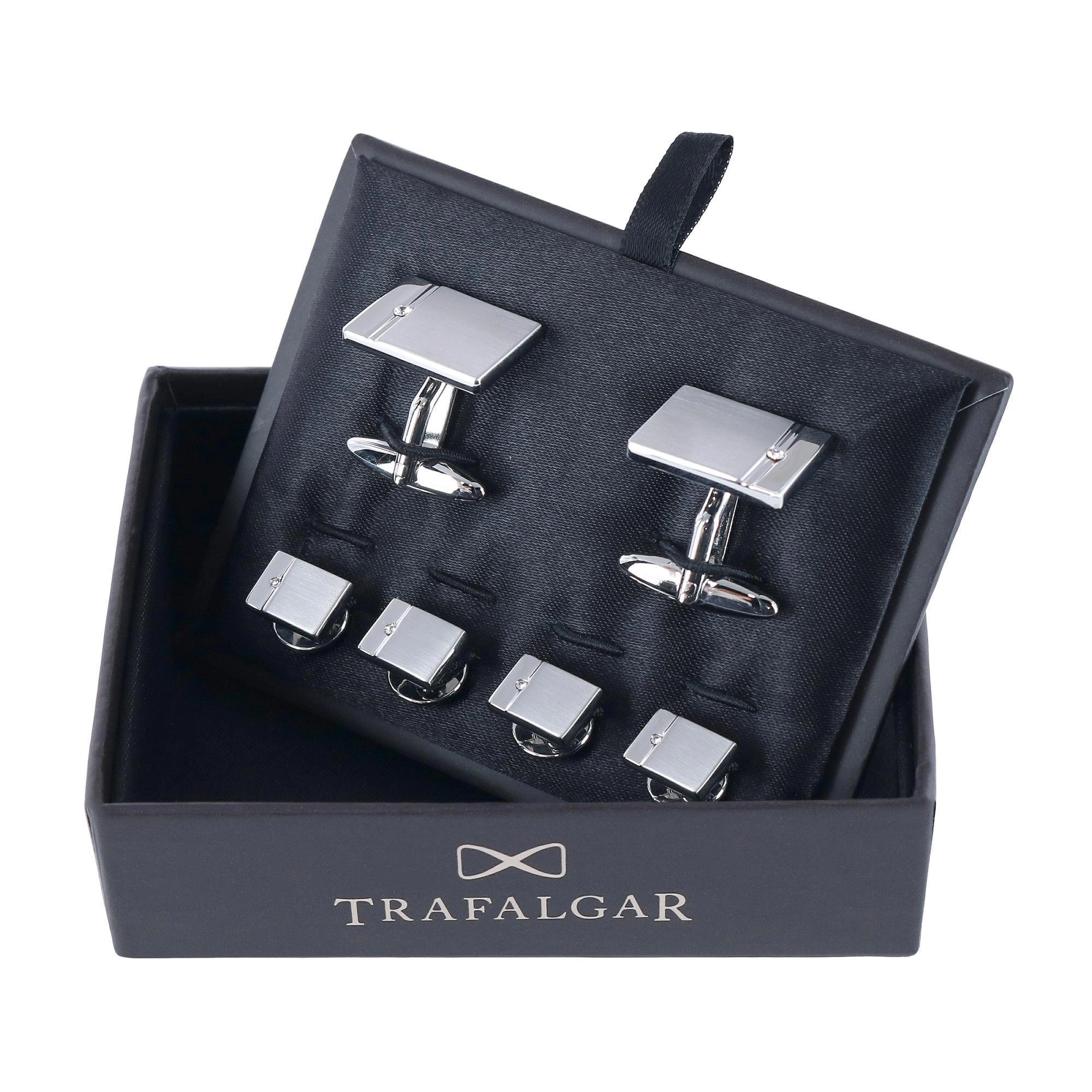 Trafalgar Kingsley Rhodium w Czech Crystal Set (Cufflinks & Tuxedo Studs)