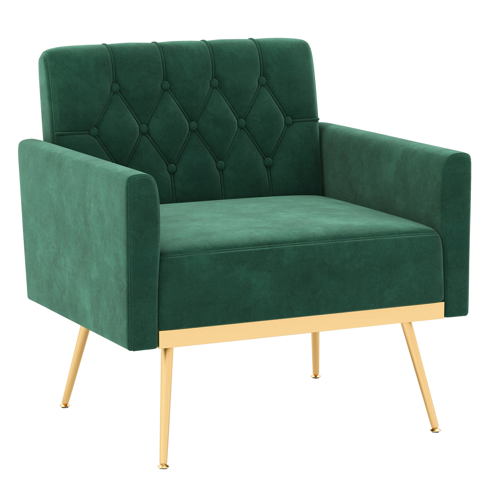SUGIFT Turquoise Button Tufted Back Golden Metal Legs and Adjustable Pads Velvet Accent Chair
