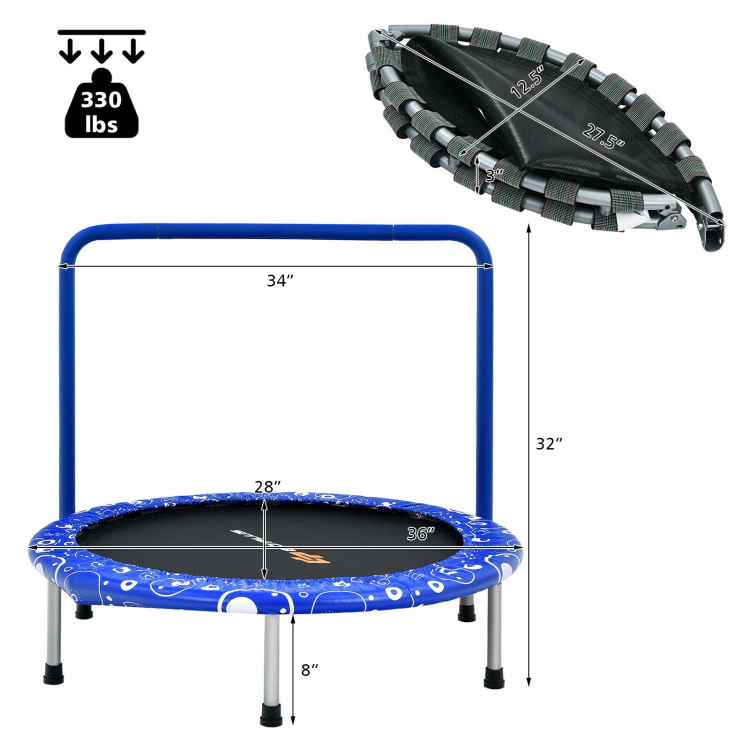 Hivvago 36 Inch Kids Trampoline Mini Rebounder with Full Covered Handrail