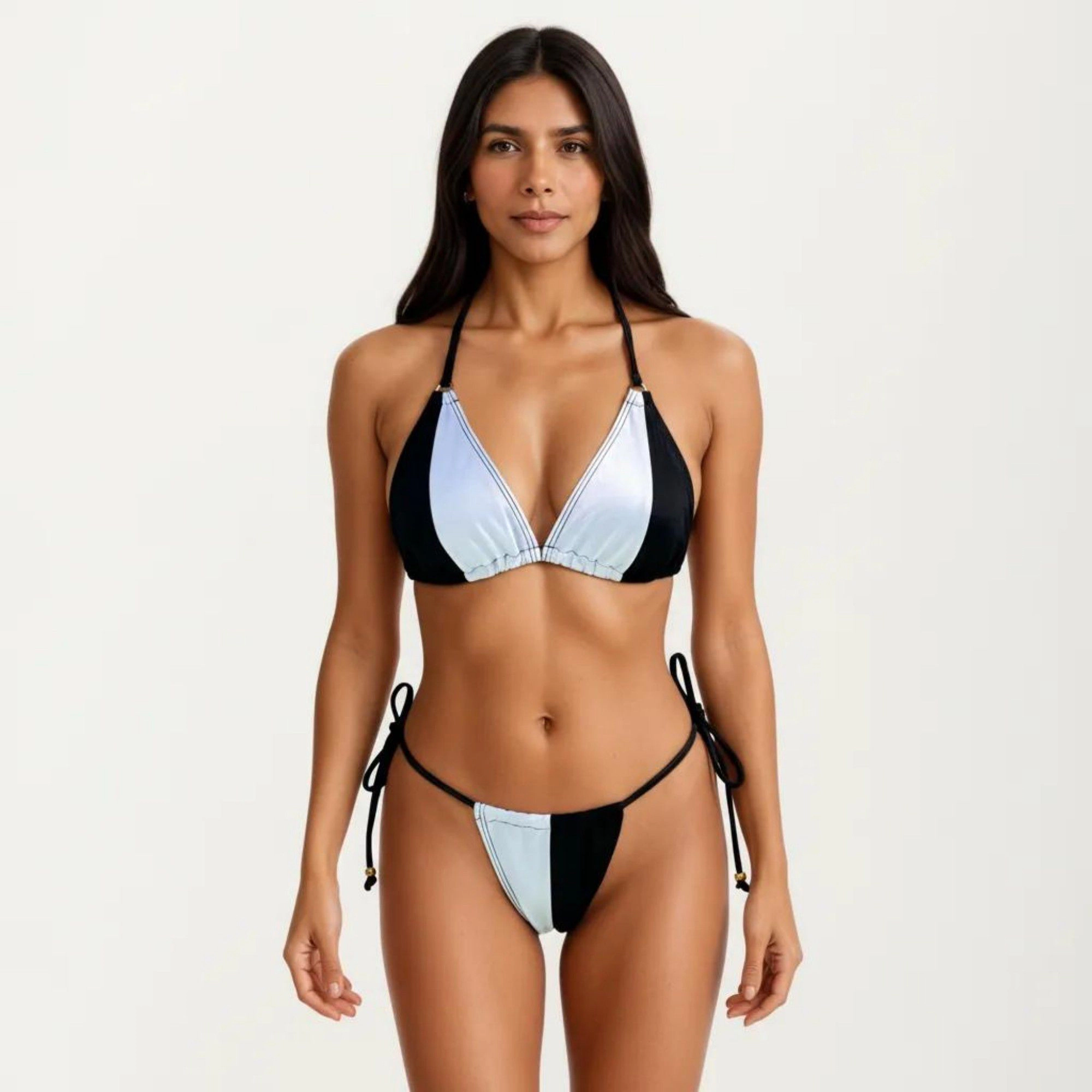 Anna-Kaci Women’s 2-Piece Triangle Bikini Set - Halter Tie Top, Tie-Side Bottoms