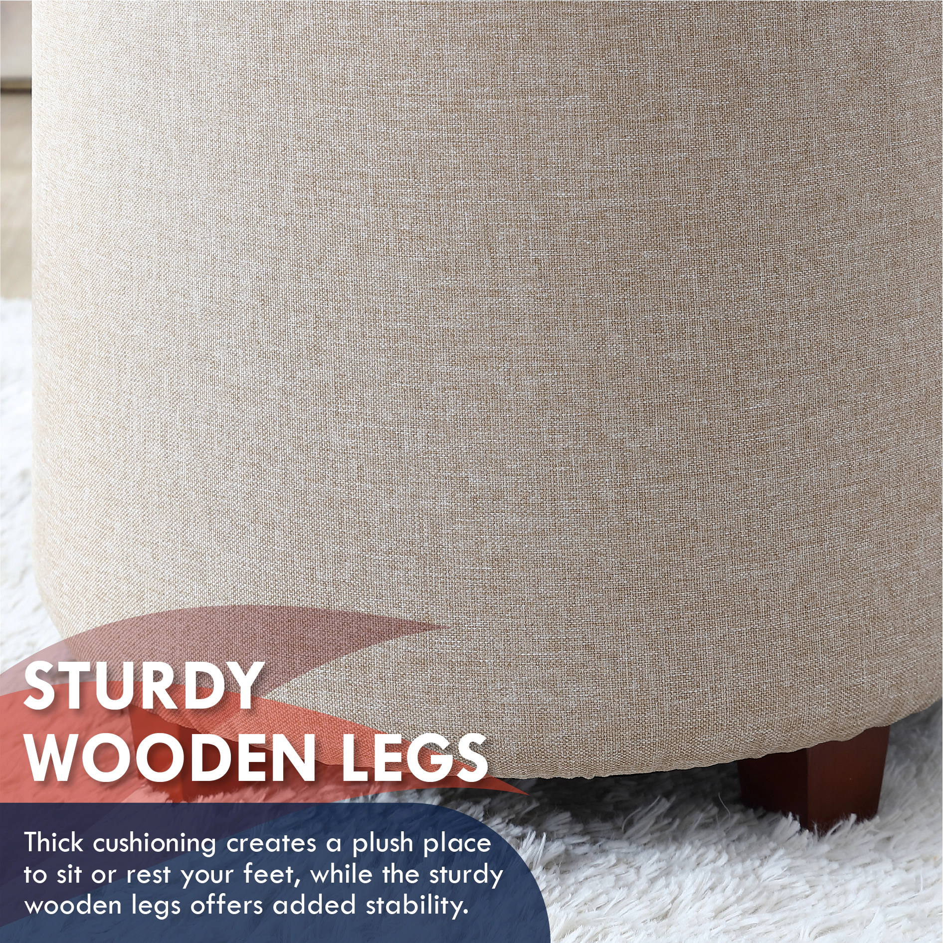 Ornavo Home Round Linen Storage Ottoman with Table Top Lid