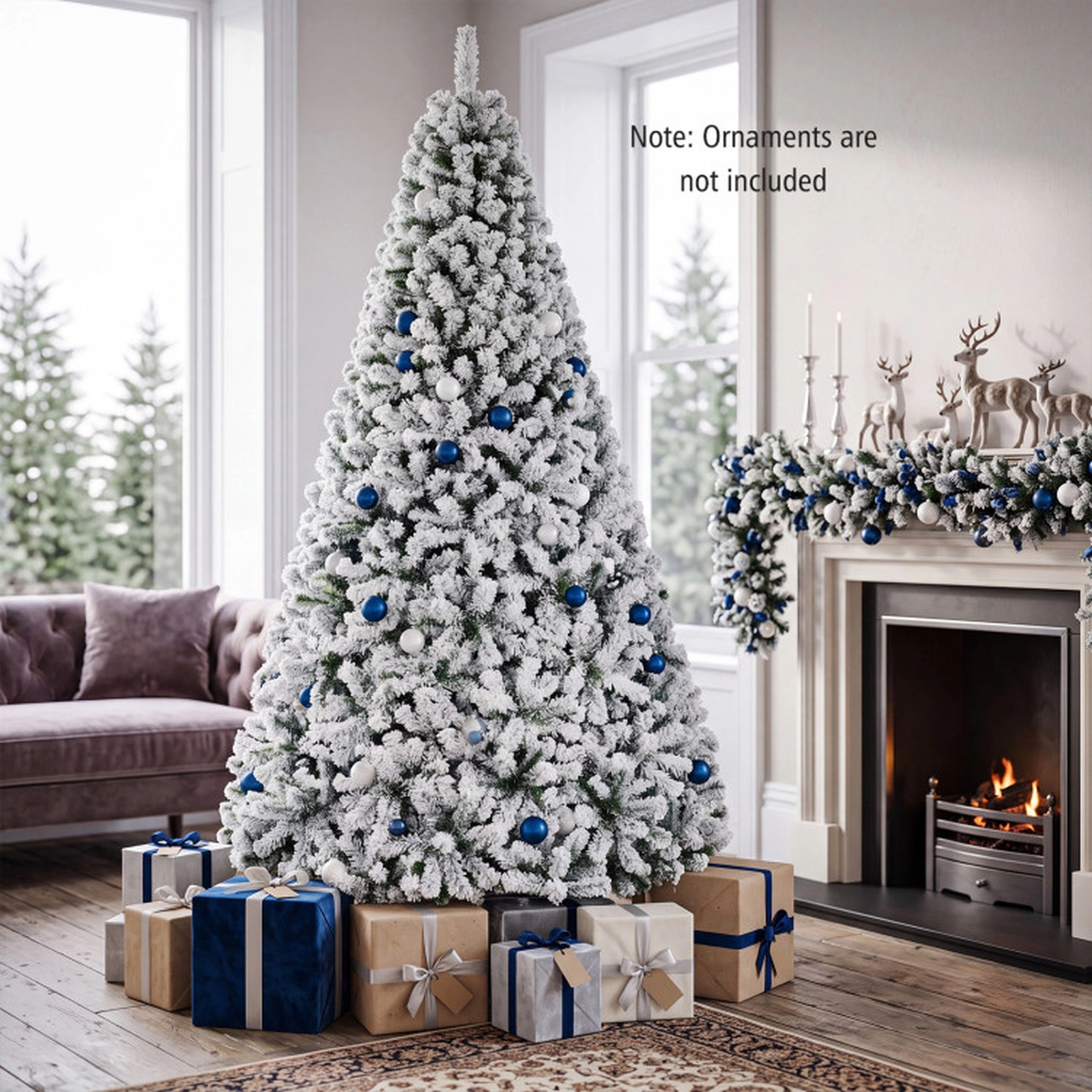 SUGIFT Snow-Flocked Artificial Spruce Christmas Tree 9-ft Tall with 1498 Branch Tips Hinged Design White & Green