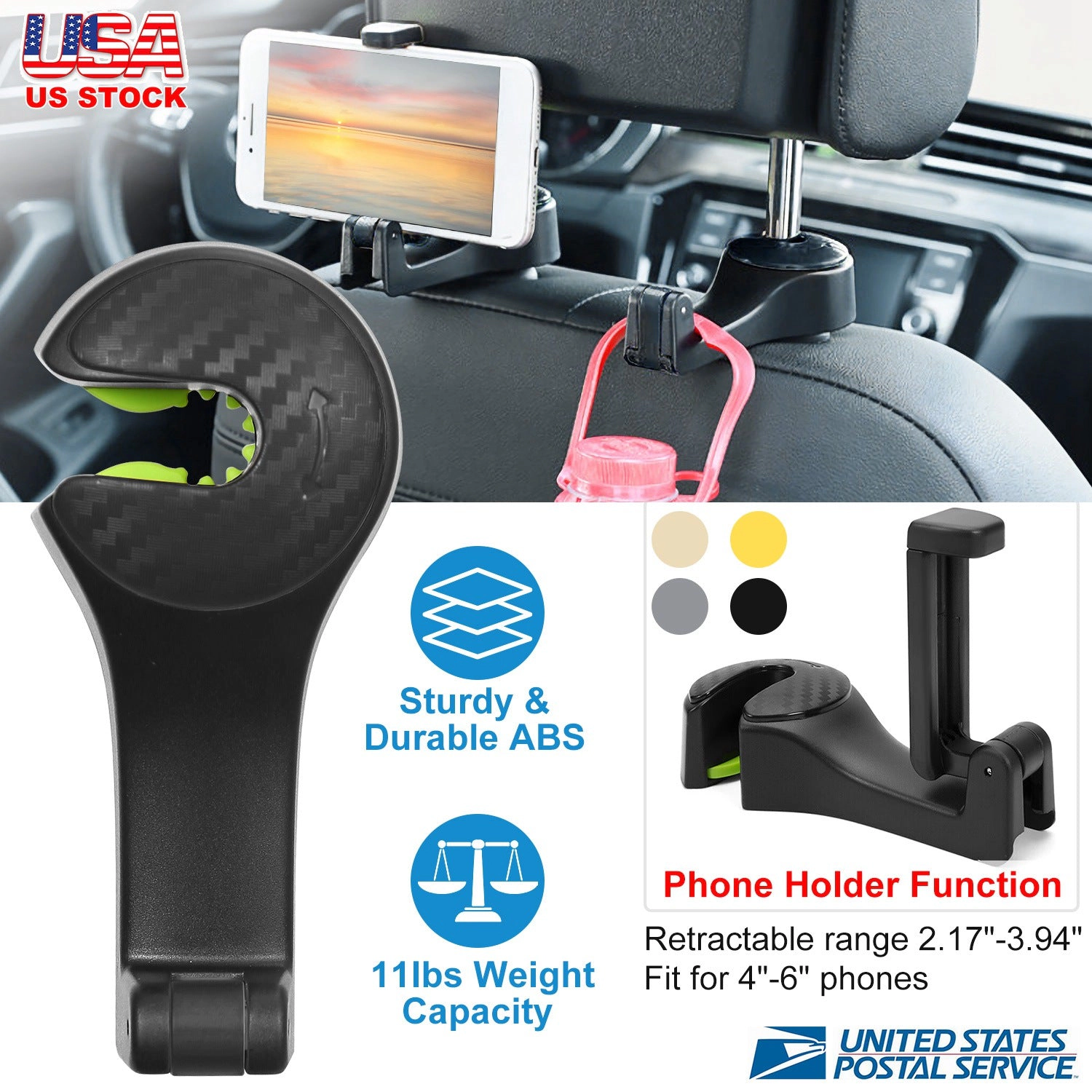 GBruno 2-in-1 Car Headrest Hook With Phone Holder