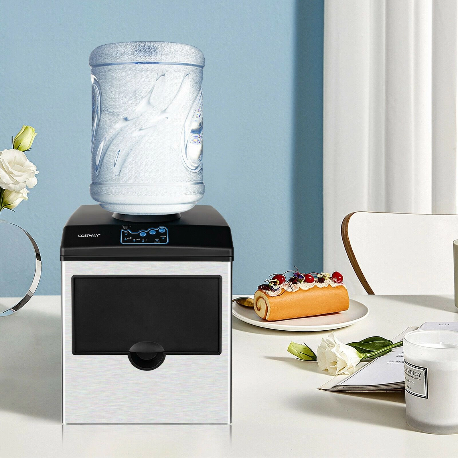 SlickBlue Silver Black Stainless Steel Ice Machine, 48 Lbs Daily
