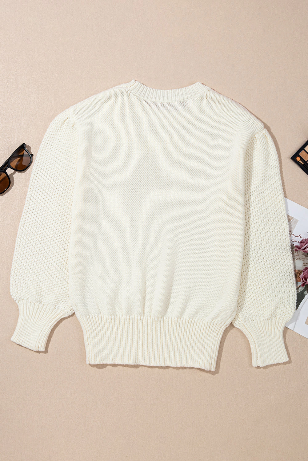 Threaded Pear Women's Rheakara Textured Puff Sleeve Sweater