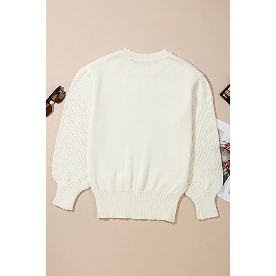 Threaded Pear Women's Rheakara Textured Puff Sleeve Sweater
