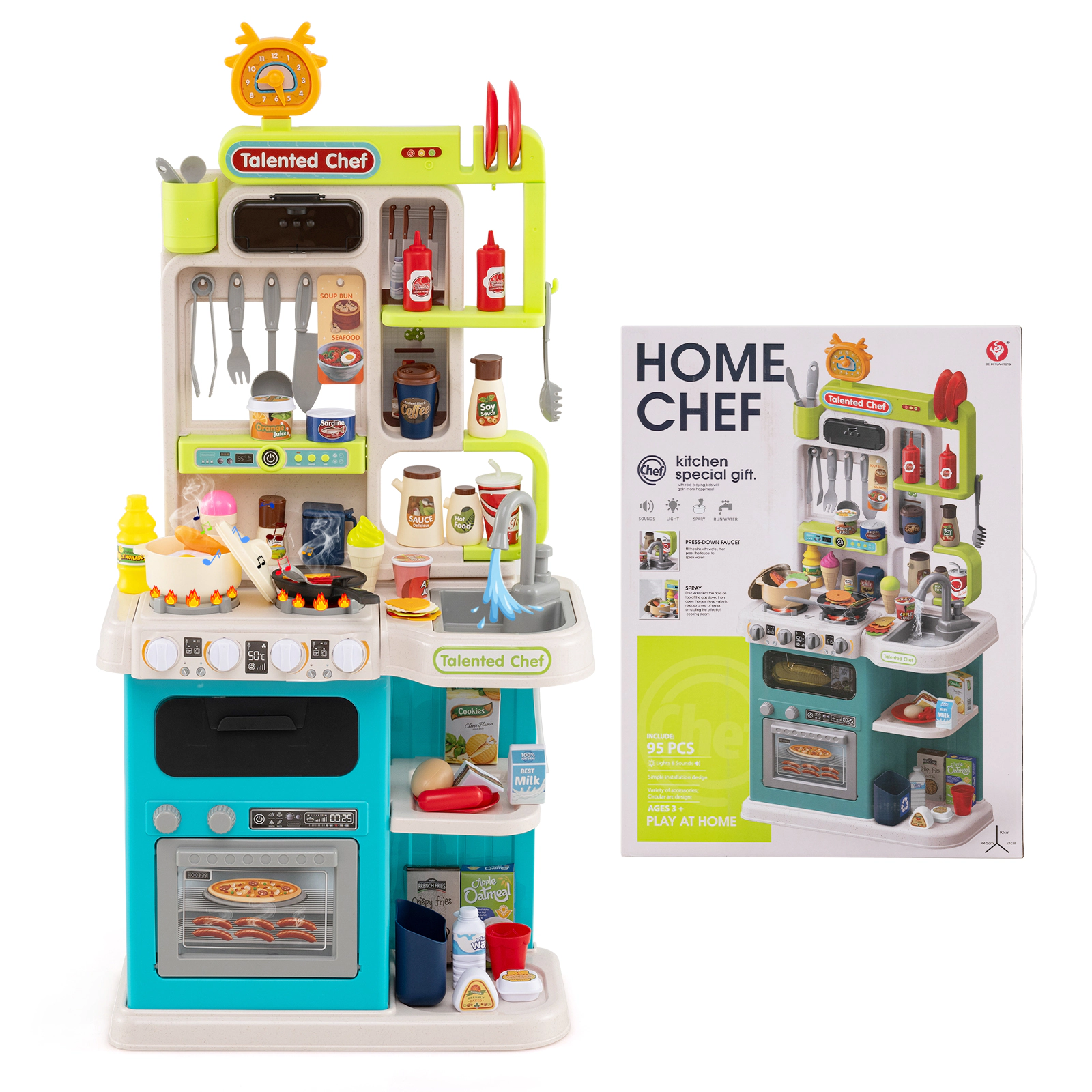 SUGIFT Blue 95 Accessories Steam Effect and Sounds Kids Corner Play Kitchen Playset
