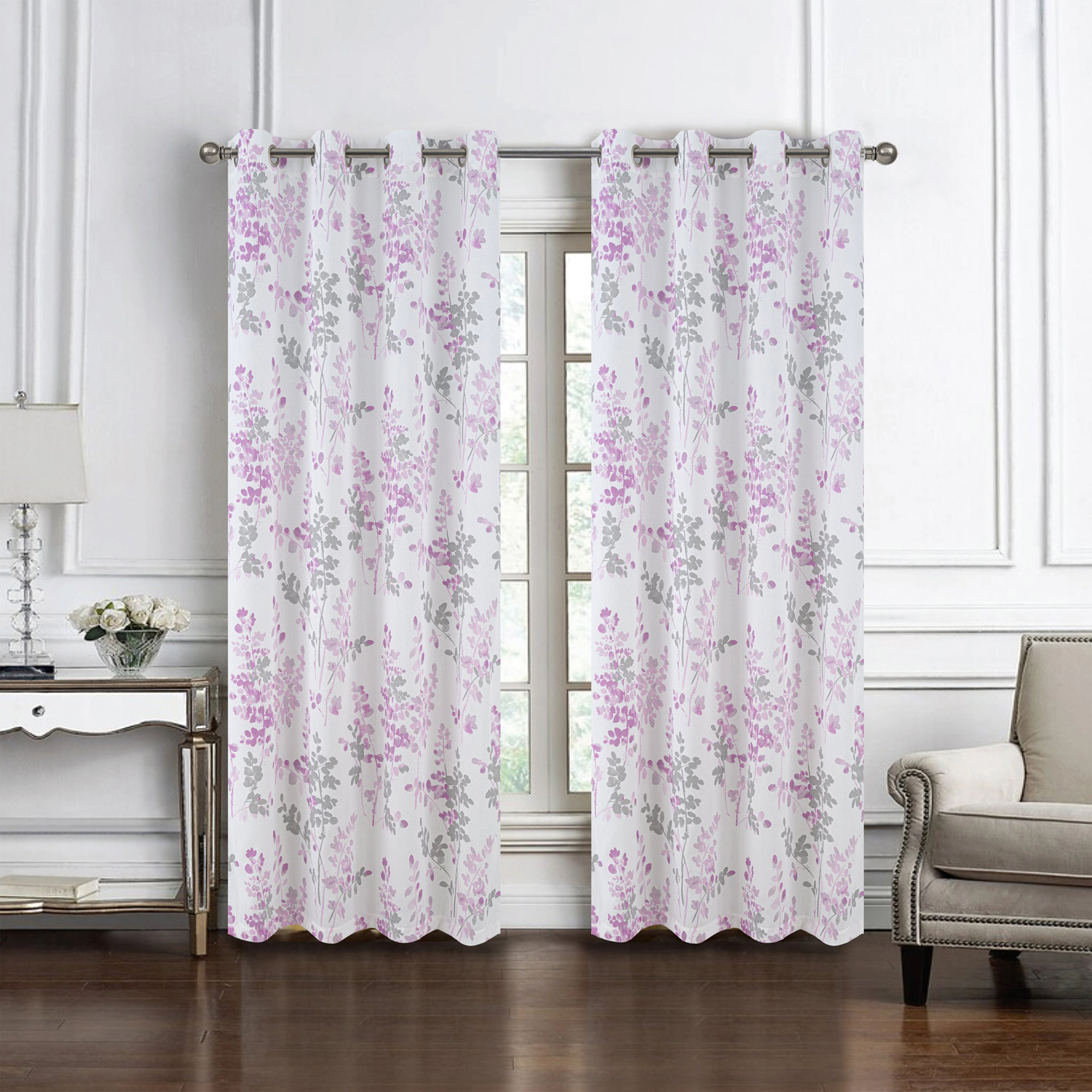 Olivia Gray 100% Polyester 140 GSM Aiden Printed Textured Grommet Curtain Panel 54" x 90" Blush
