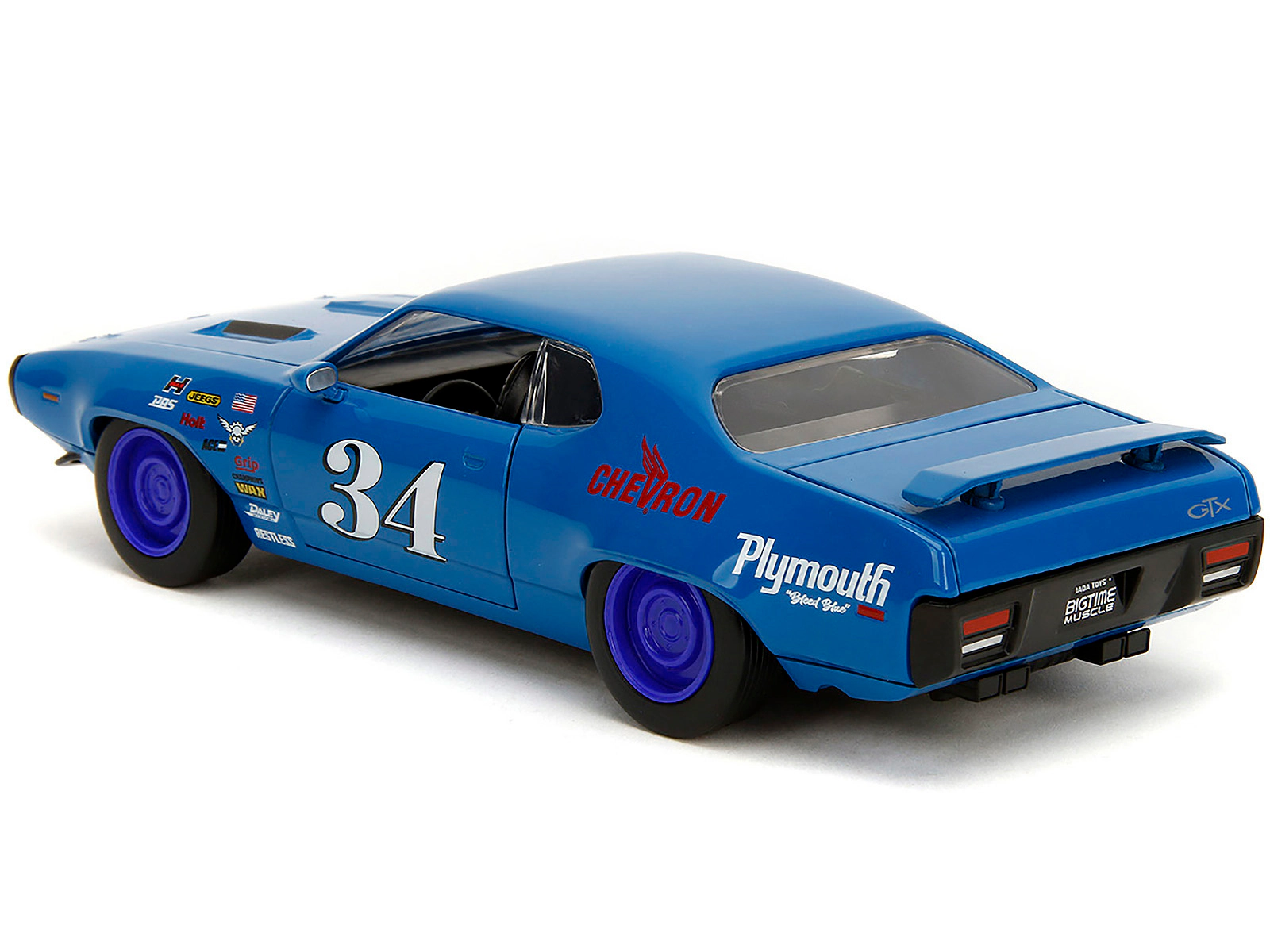 Jada 1972 Plymouth GTX #34 Blue with Graphics "Bigtime Muscle" Series 1/24 Diecast Model Car by Jada