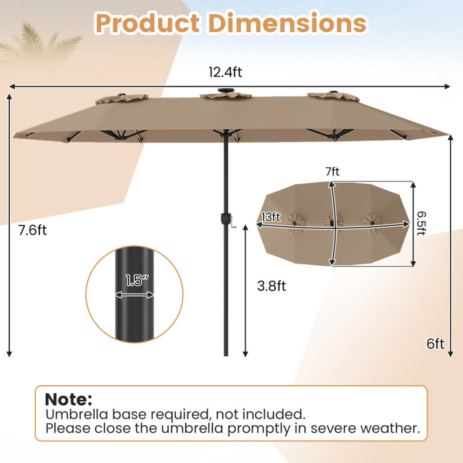 SUGIFT Double-Sided Patio Umbrella with 13 x 7ft Canopy & Color-Changing Solar LED Lights 108-Light 12-Mode Design Brown