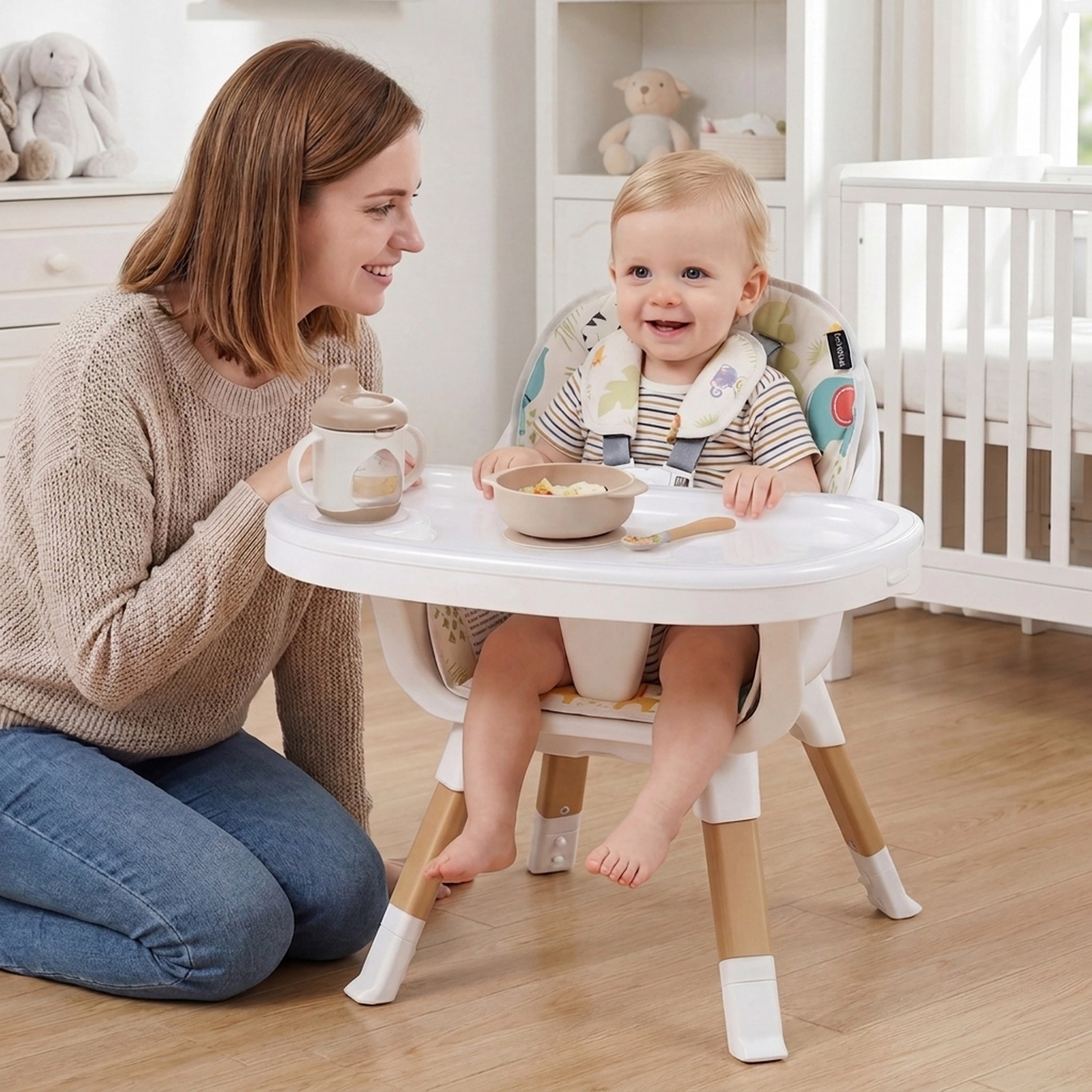 4-in-1 Convertible Infant High Chair Heat-Resistant Tray Built-In Cup Holder Under-Seat Storage Basket 6 to 36 Months