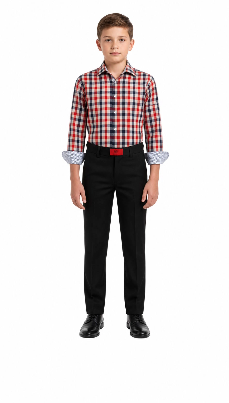 Elie Balleh Boys Slim Fit Plaid Dress Shirt