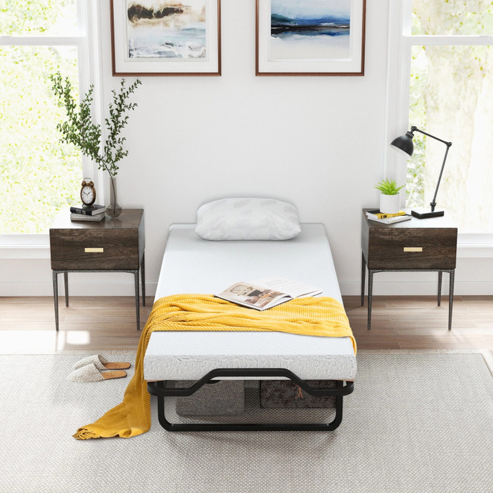 SUGIFT Black 4 Inch Memory Foam Mattress and Locking Wheels Rollaway Folding Guest Bed