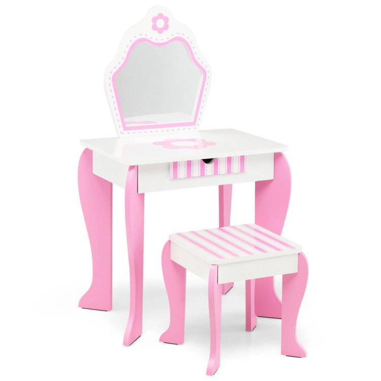 Hivvago 2-In-1 Toddler Vanity Set With Detachable Top & Cute Flower Patterns
