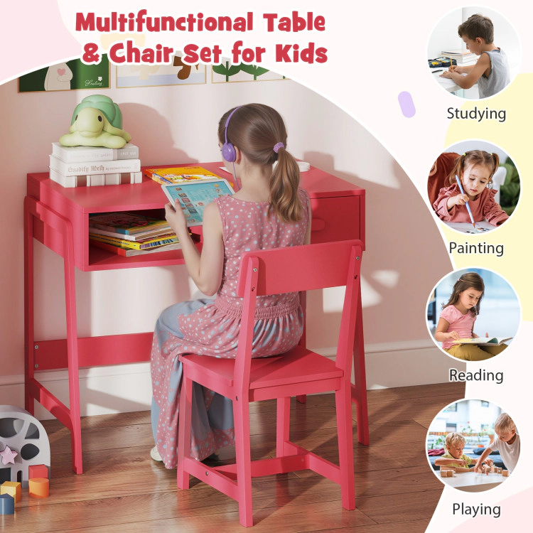 Hivvago Kids Desk And Chair Set With Storage Drawer Hutch