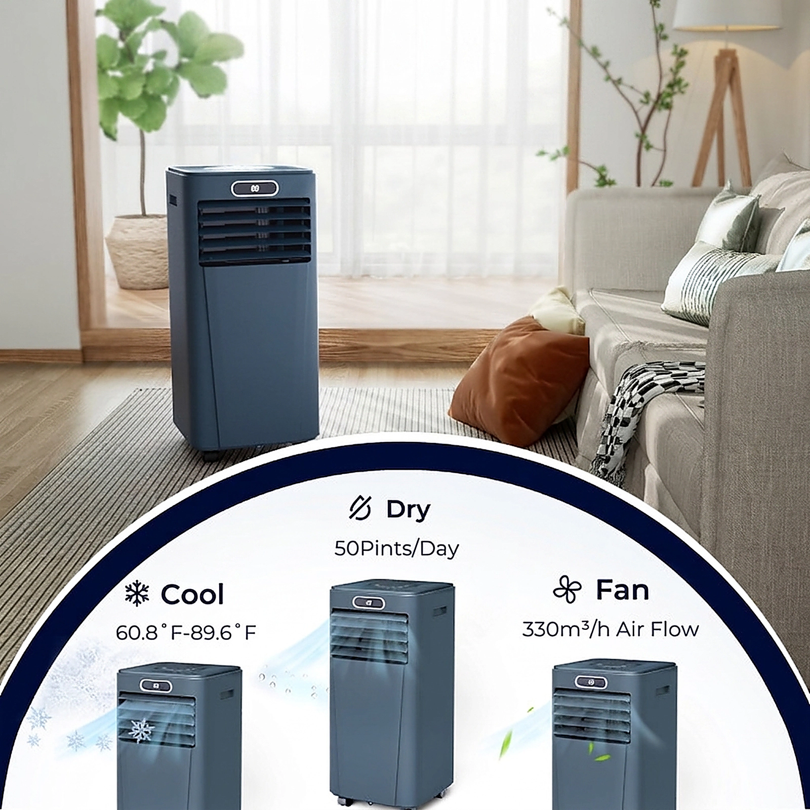 SUGIFT 4-in-1 Air Conditioner with Dehumidifier, Fan and Sleep Mode 10000 BTU 6000 BTU SACC for Rooms up to 350 sq ft