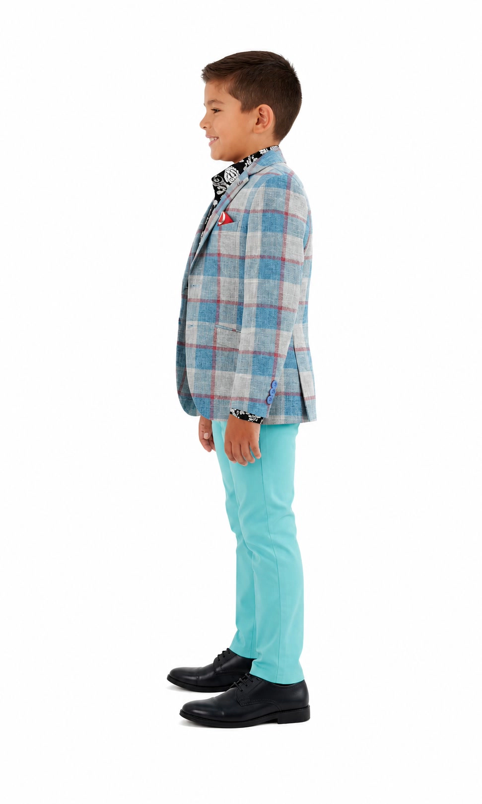 Elie Balleh Boys Slim Fit Big Plaid Blazer