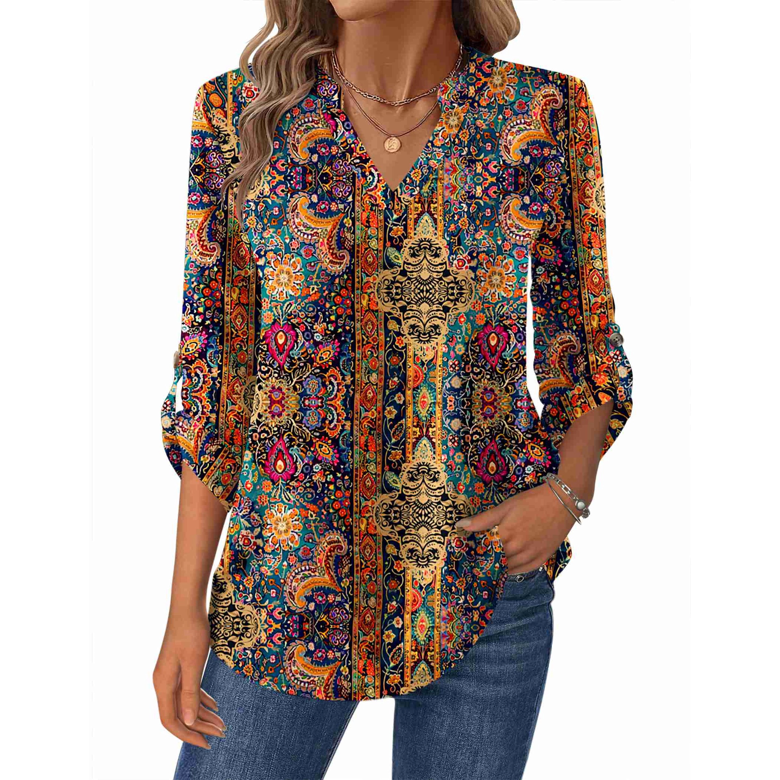 Zeagoo Women Floral V Neck Blouse
