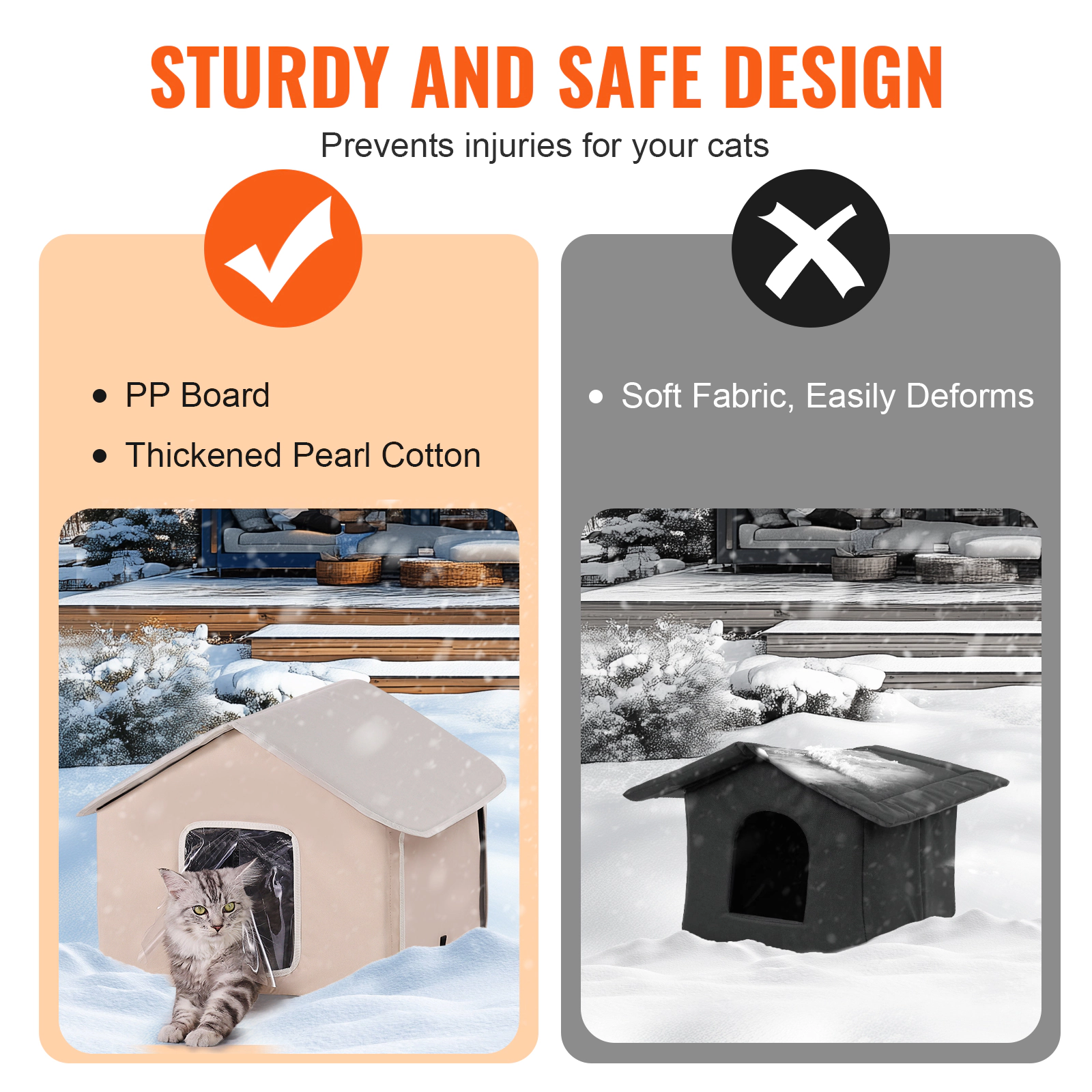 HONGGE Heated Cat House Outdoor Kitty Shelter with Timer, Foldable 600D Oxford Cloth