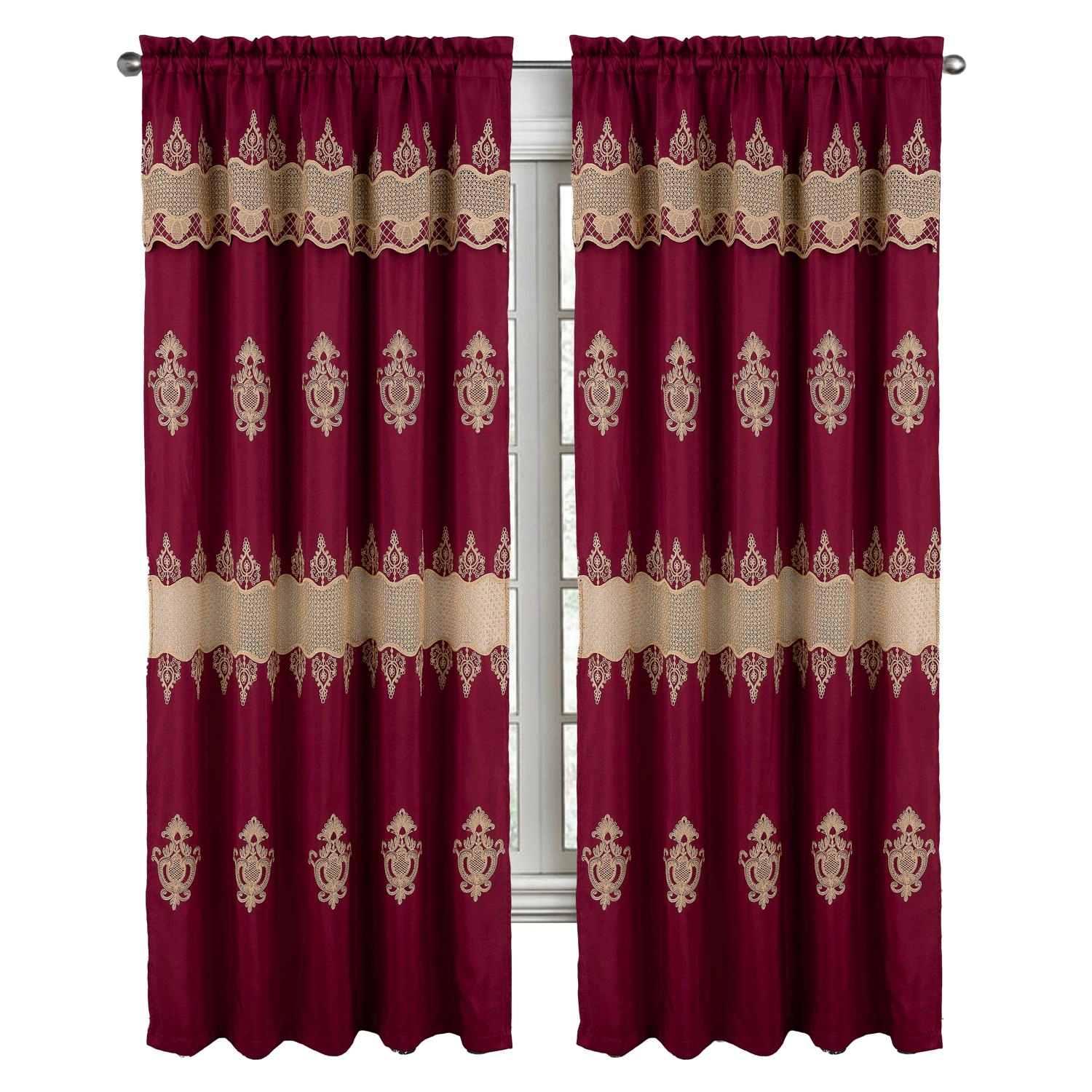 RT Designers Collection Debbie Macrame Construction 3" Rod Pocket Curtain Panel 54" x 90" Burg/Gold