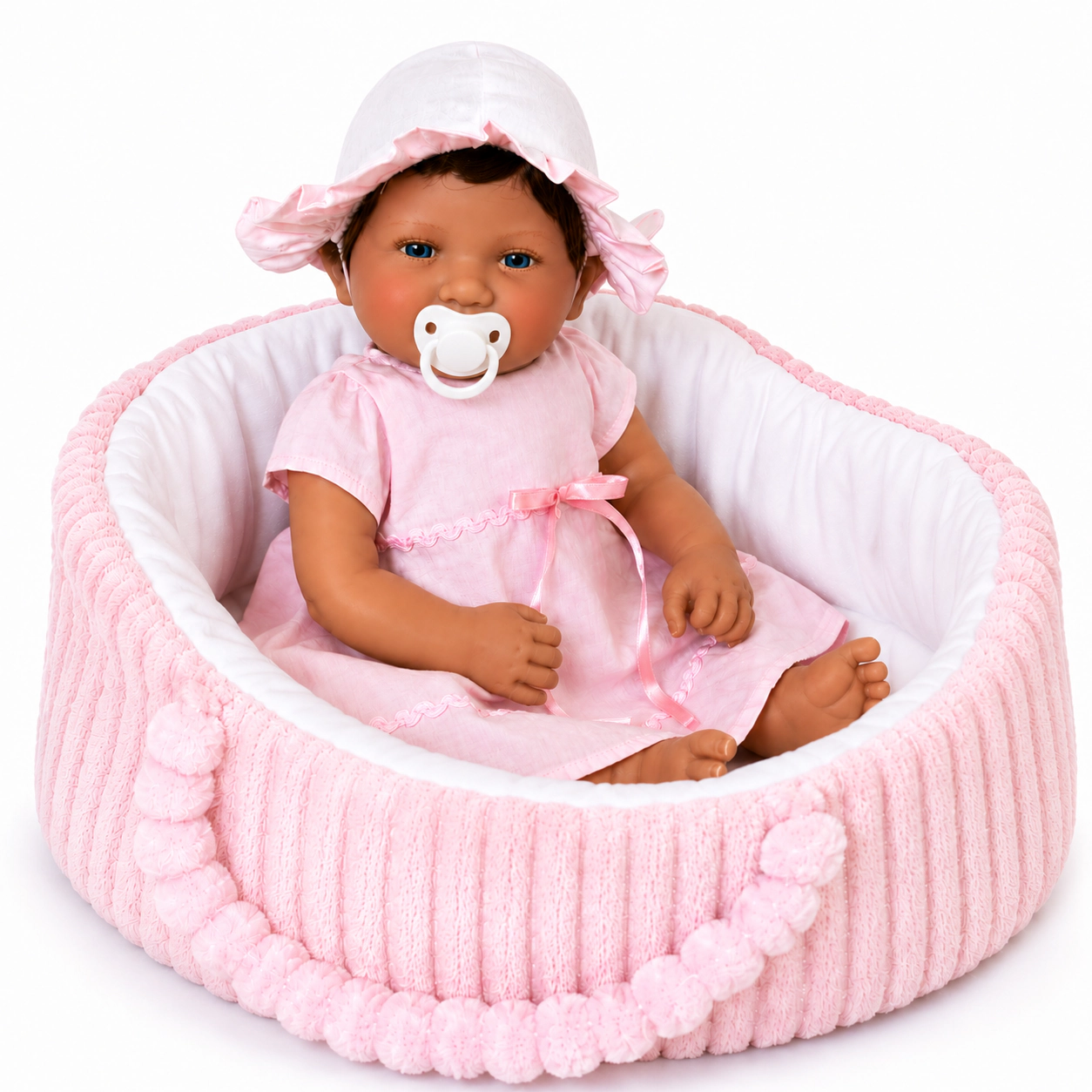 Ann Lauren Dolls Faith – 20 Inch Baby Dimples Doll in Pink Dress with Bonnet