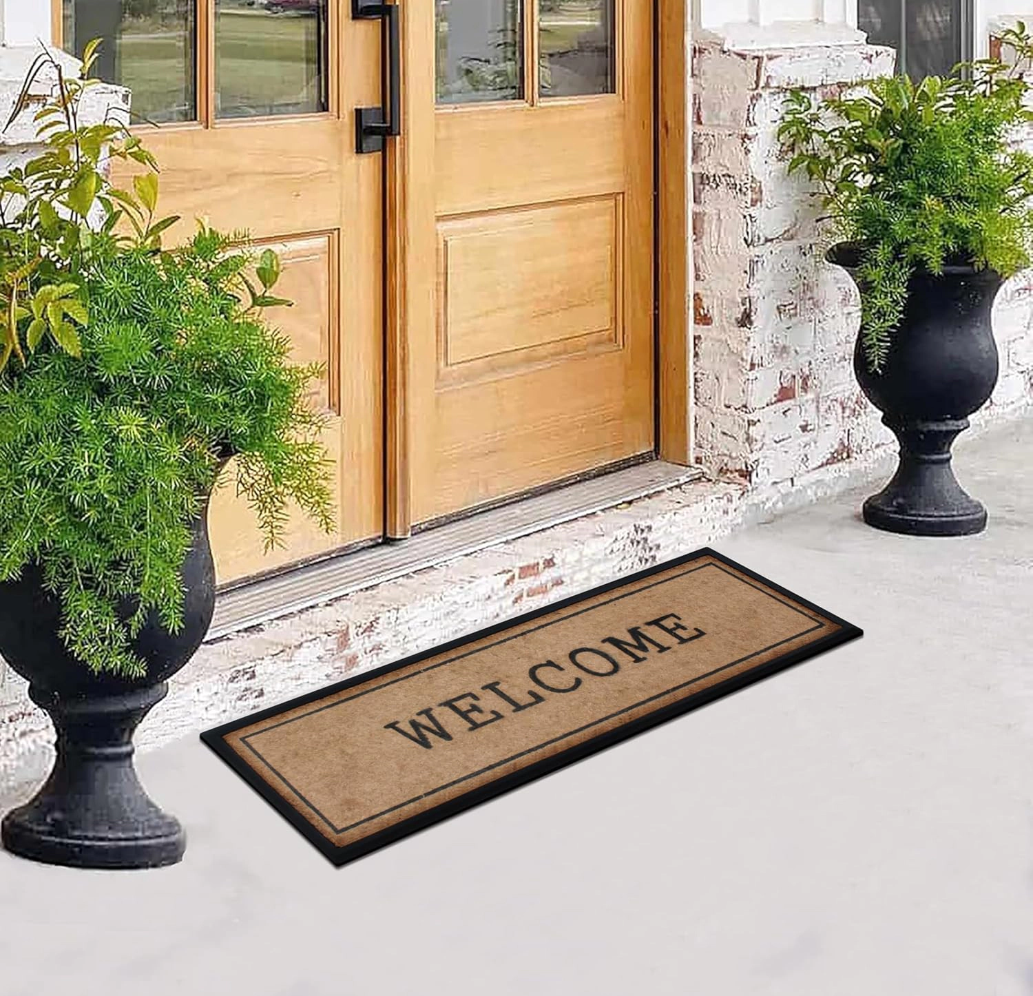 A1HC Coir and Rubber Door Mat 48x18 Inches Heavy Duty Durable Low-Profile Welcome Black Border