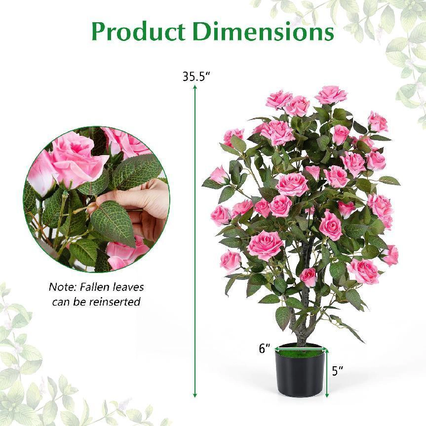 SlickBlue Artificial Rose Tree with 32 Flowers and Decorative Pot