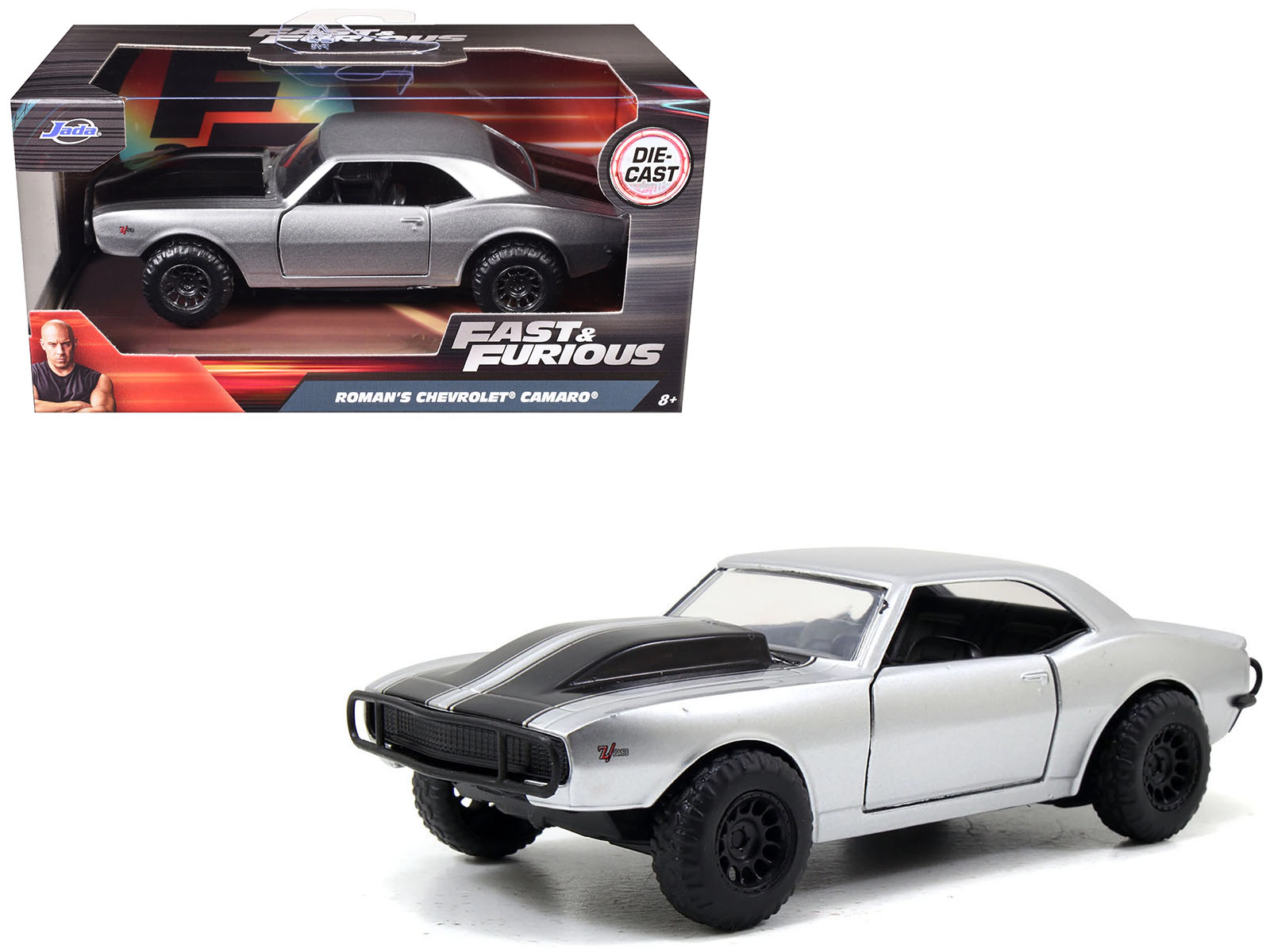 Jada Roman's Chevrolet Camaro Z/28 Silver with Black Stripes "Fast & Furious 7" (2015) Movie 1/32 Diecast