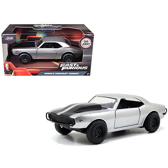 Jada Collectible Roman'S Chevrolet Camaro Z/28 Silver With Black Stripes "Fast & Furious 7" (2015) Movie 1/32 Diecast