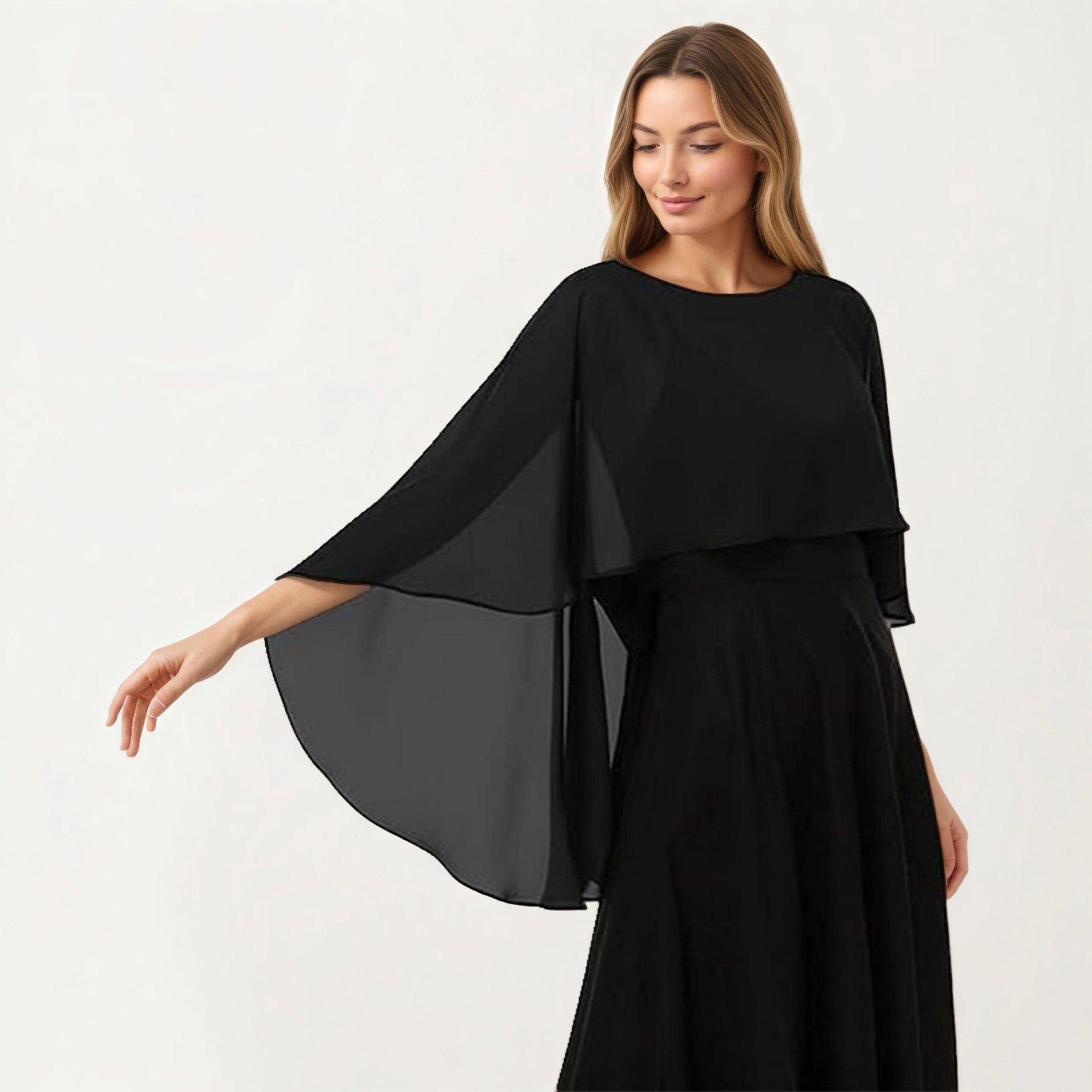 Anna-Kaci Women's Flowing Chiffon Capelet Top with Draped Cape Sleeves