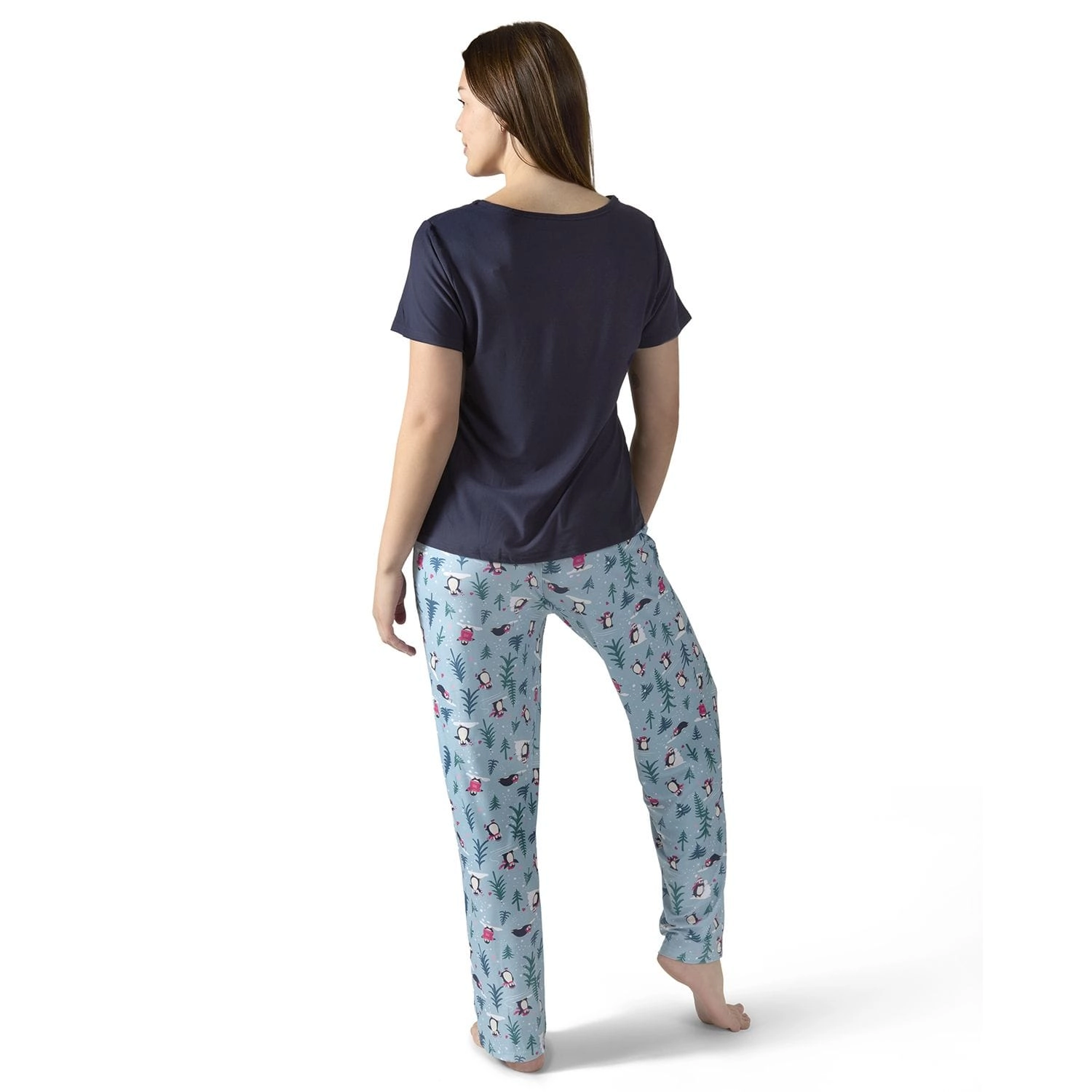 MeMoi Women's Winter Penguin Two Piece Pajama Set a Bag