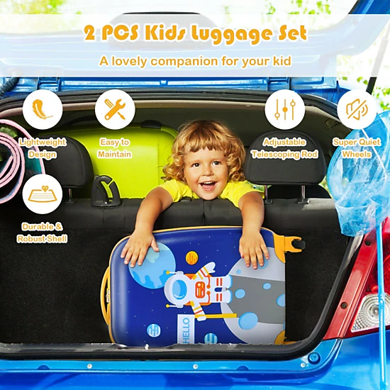 Hivvago 2 Pieces Kids Luggage Set 12 Inch Backpack And 16 Inch Rolling Suitcase