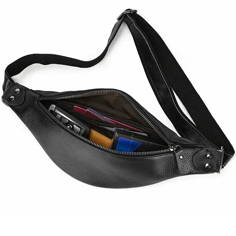 Steel Horse Leather Unisex The Walcott Leather Waist Bag | Black Leather Fanny Pack