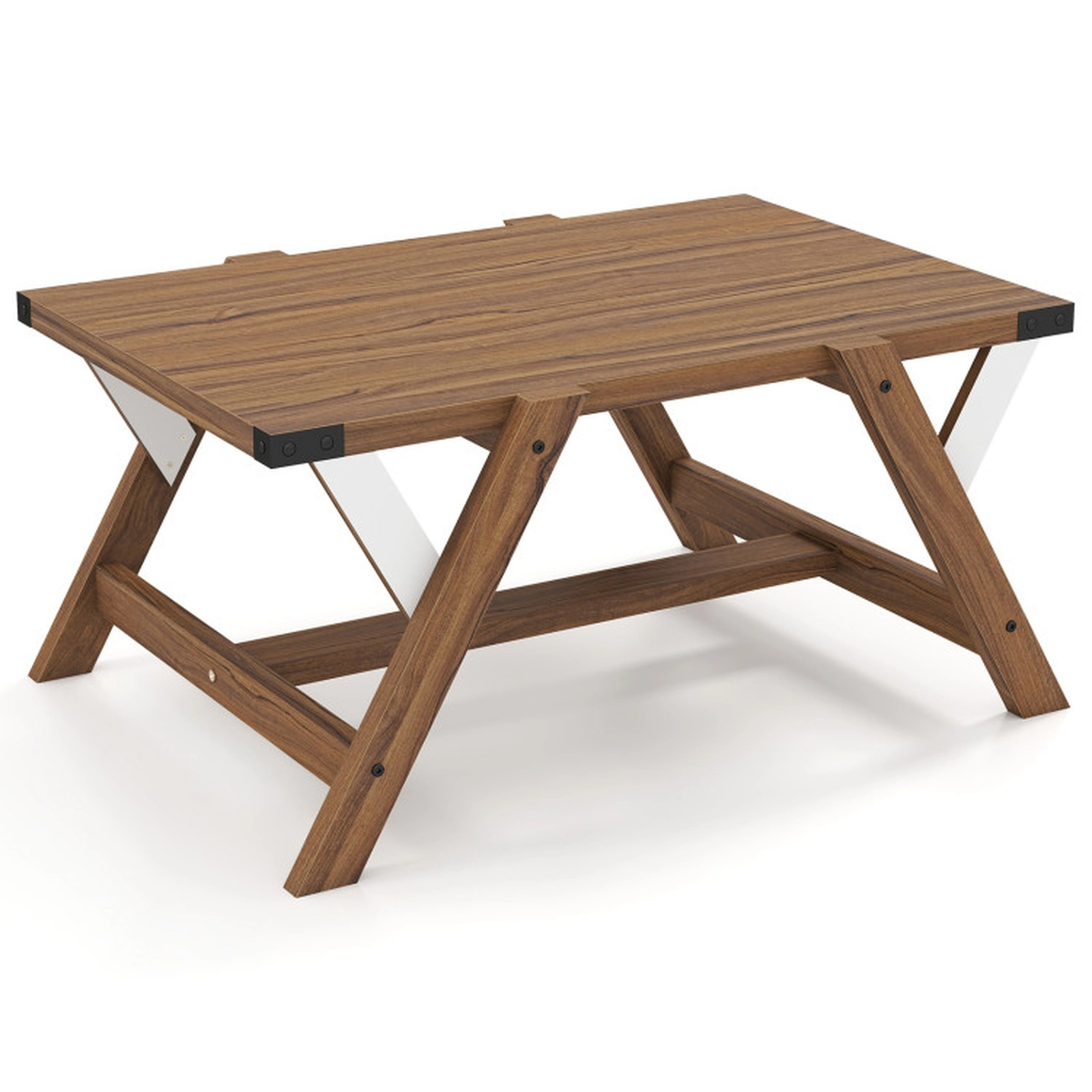 SUGIFT Farmhouse Engineered Wood Center Coffee Table 220-lb Capacity Walnut