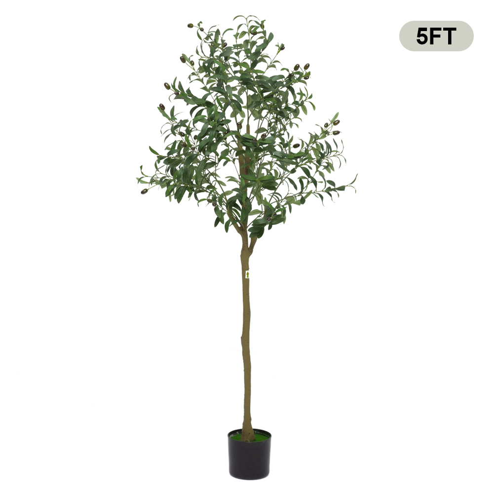 Faux Olive Tree 5Ft, Fake Black with Pot, Indoor Tall Artificial Plants for Living Room Home Office