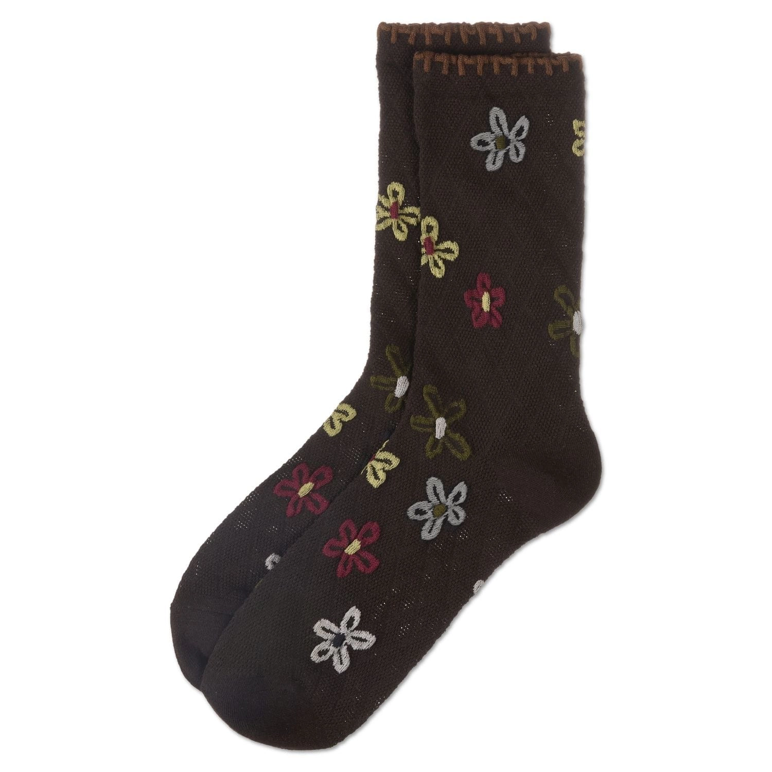 MeMoi Women's Dancing Daisies Crochet Cuff Crew Socks