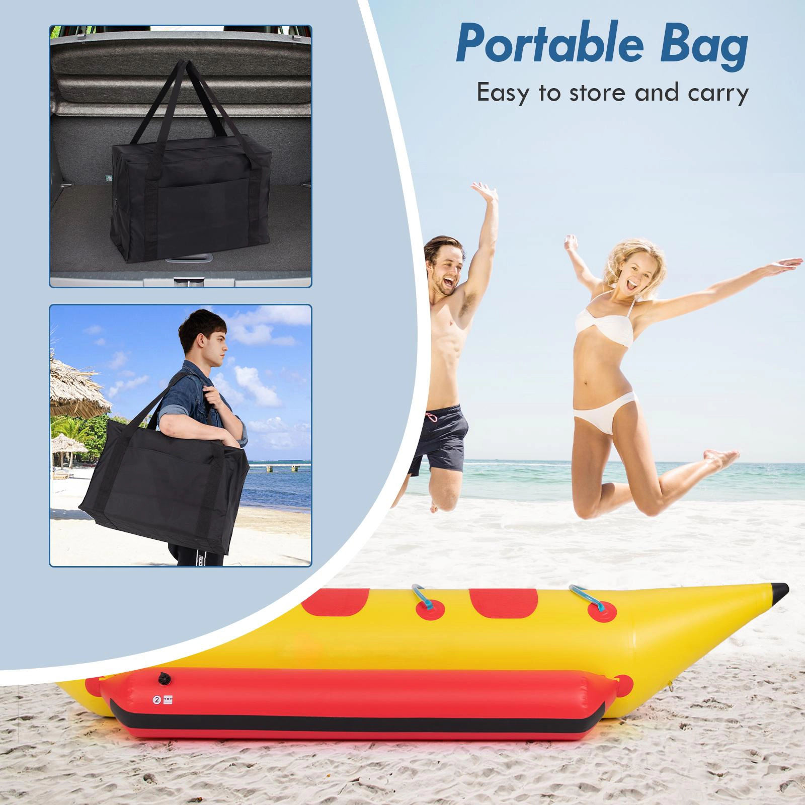 SUGIFT Teen Yellow 3-Person Inflatable Banana Boat with Electric Pump and Carry Bag 118-in W 462-lb Load Capacity