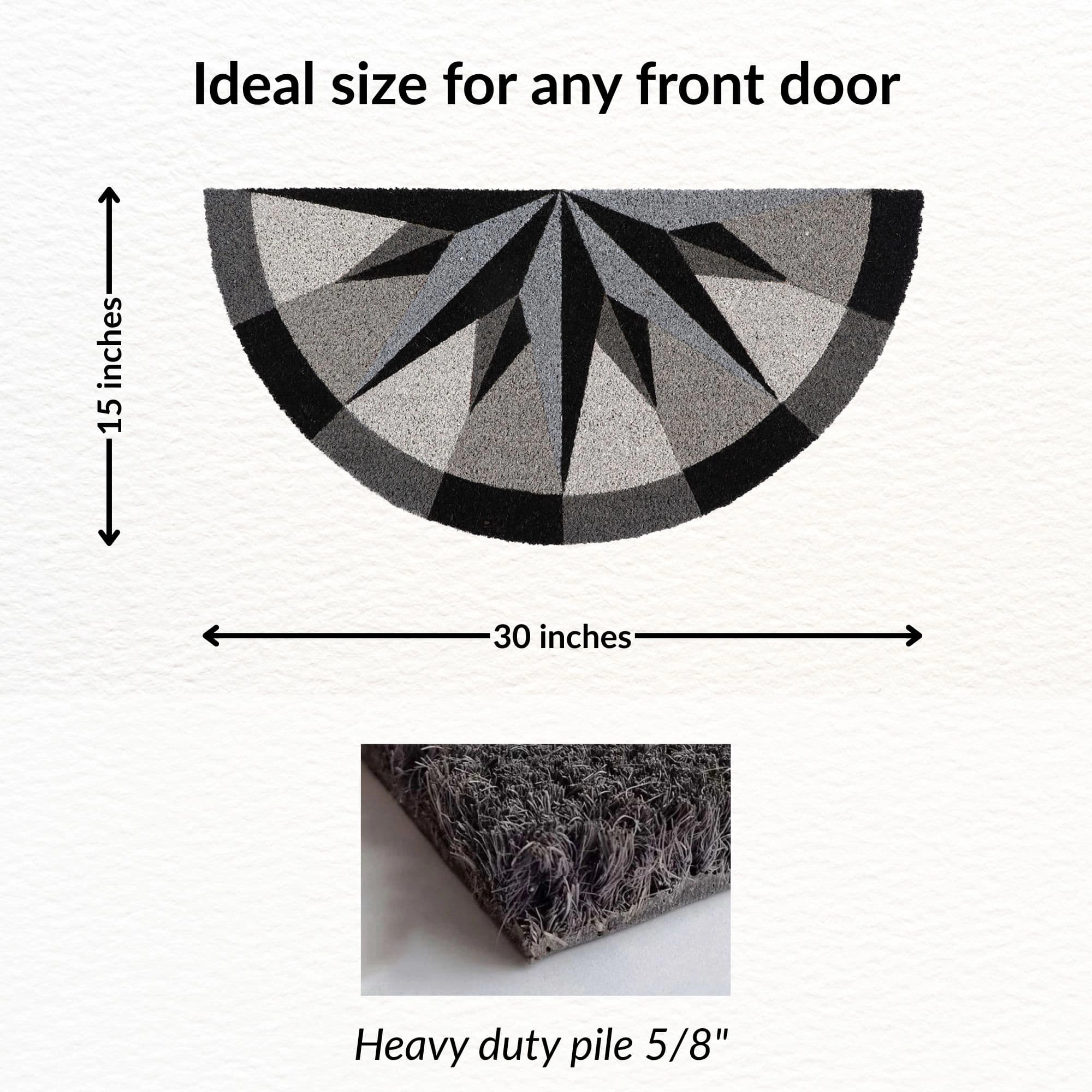 Evideco French Home Goods Black and Gray Compass Rose Coir Doormat 30 x 15 Inches