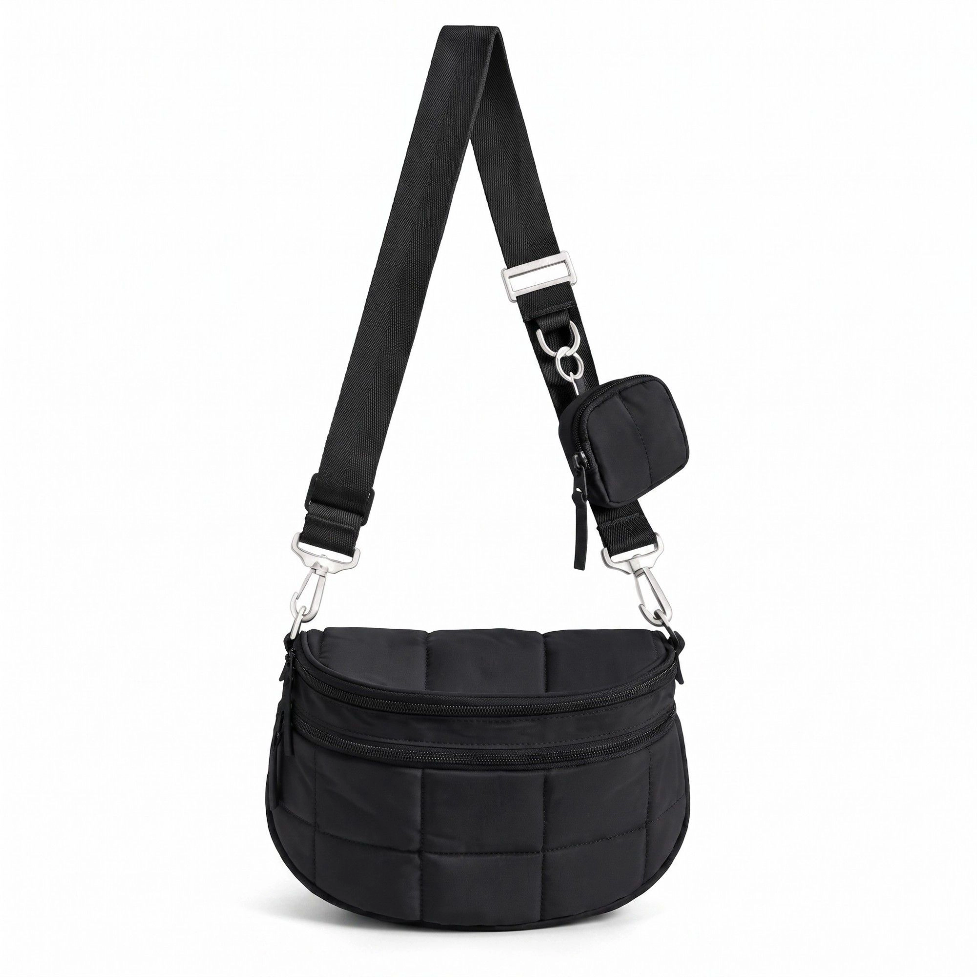 Alilang Women's Grid Padded Saddle Crossbody Bag with Detachable Mini Pouch and Adjustable Wide Strap 10.2x4.5x8.3in