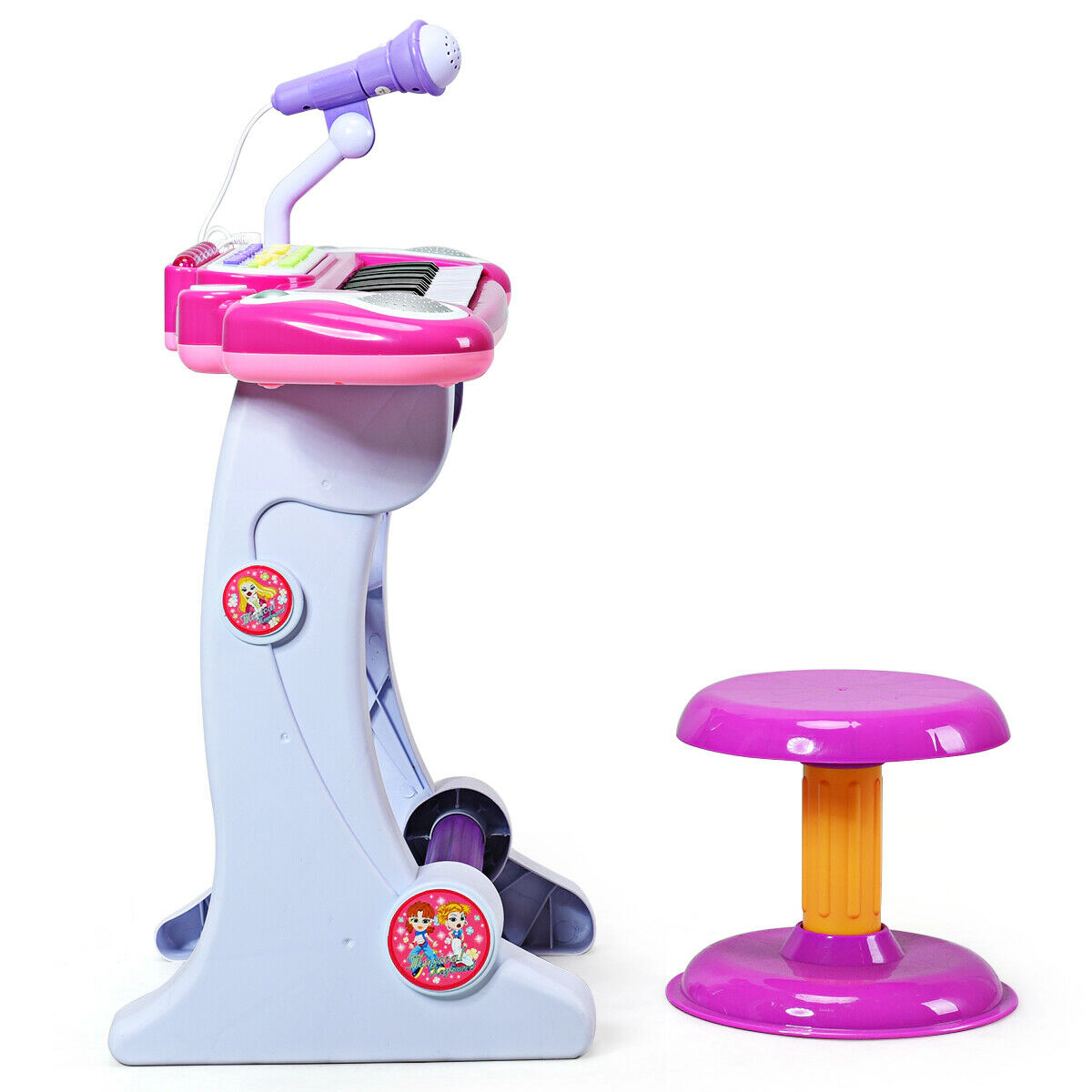 SUGIFT Kids Pink 37-Key Electronic Toy Piano Keyboard with Stool and 8 Instrument Sounds 22.5-in W 11-in D 18-in H