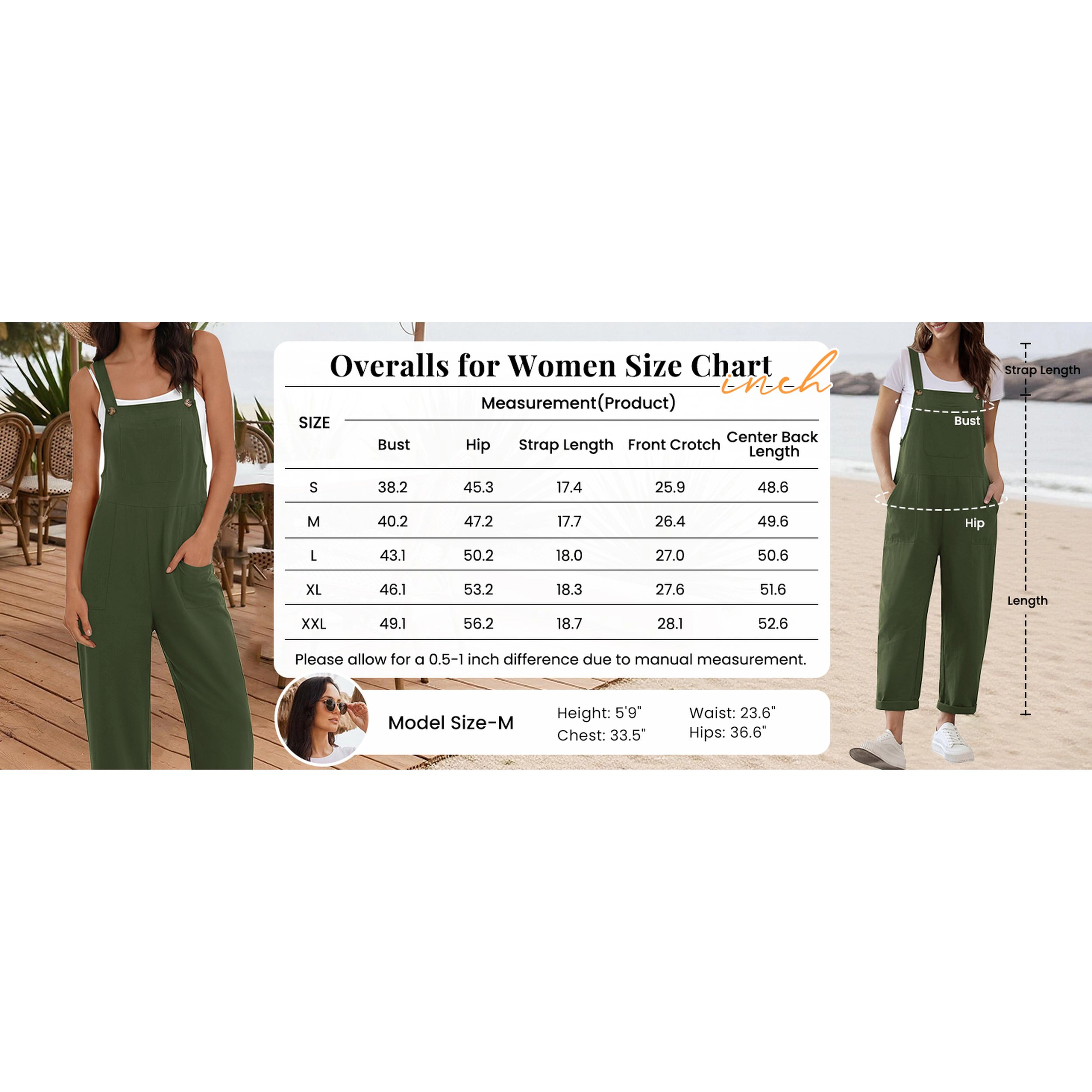 Ekouaer Women's Button Strap Wide Leg Overall Jumpsuit with Pockets