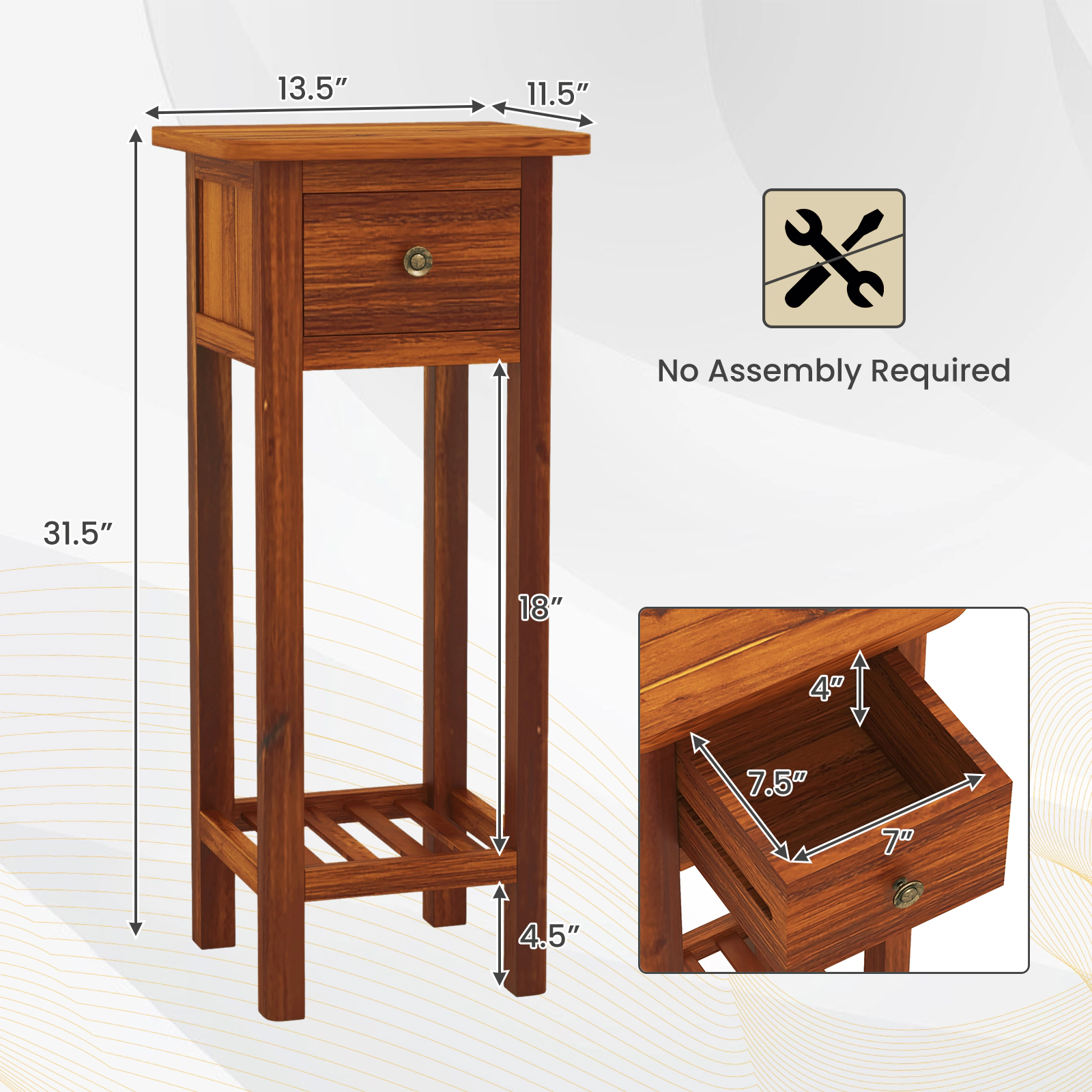 Glintex Fully Assembled Acacia Wood Side Table with 155-Lb Capacity, Natural